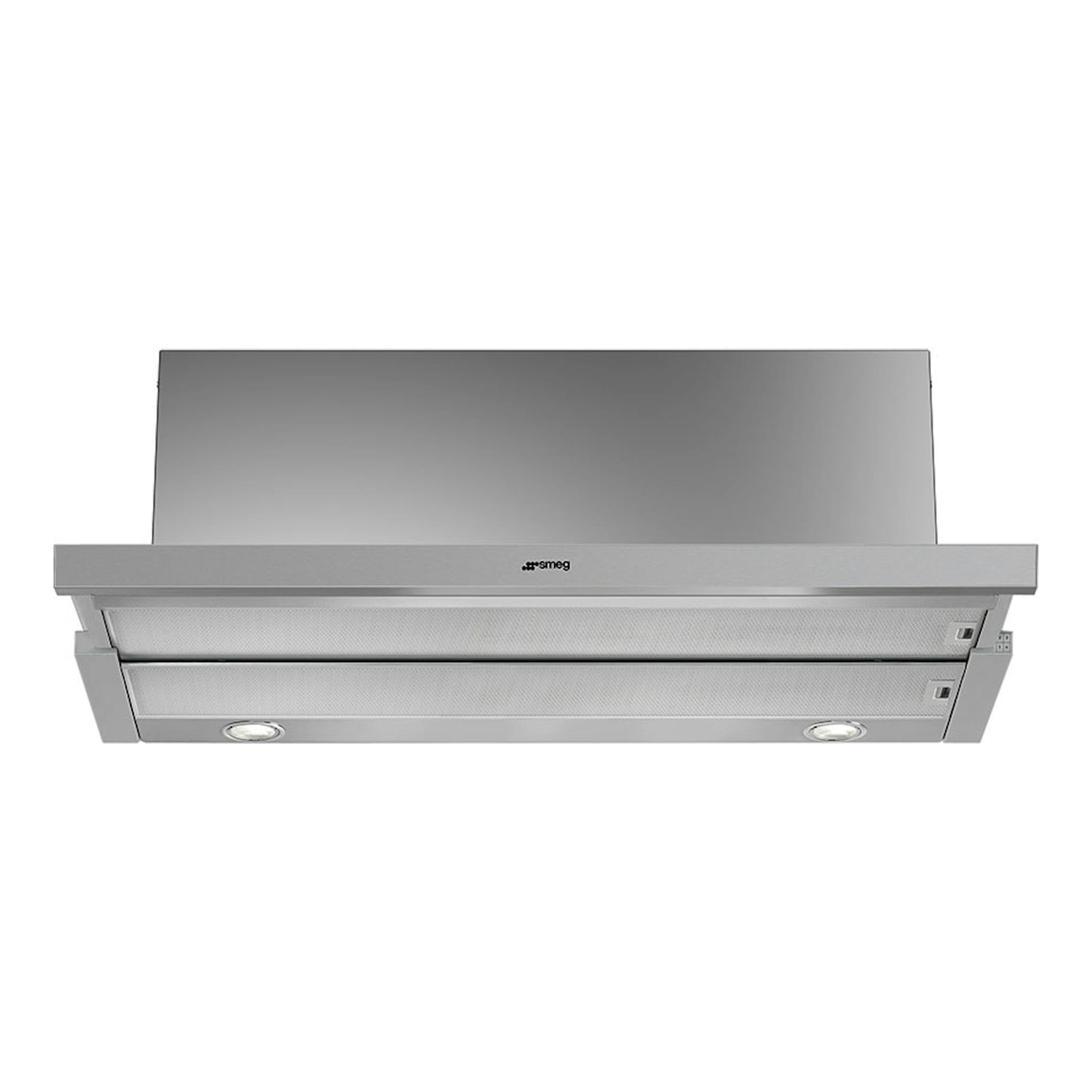 Campana telescópica integrable Smeg KSET900XE en acero inoxidable, vista frontal.