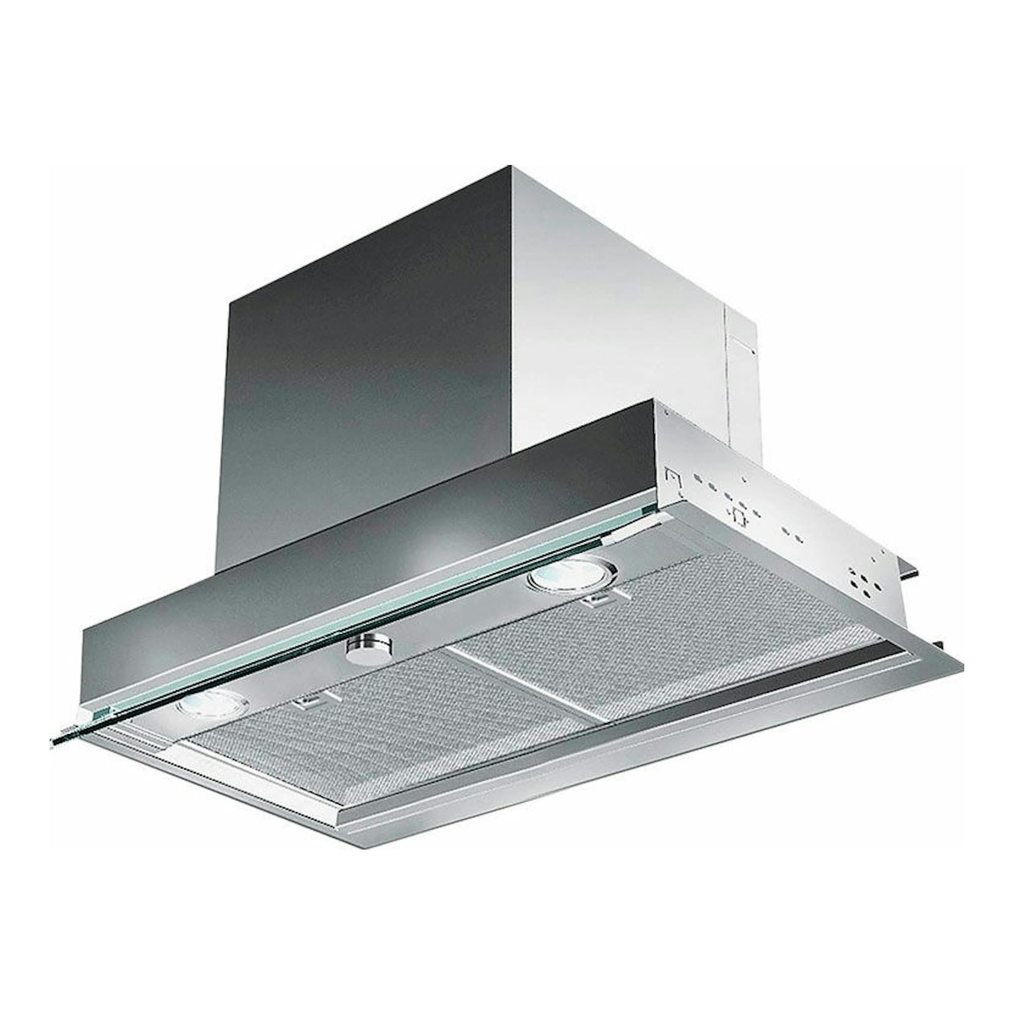 Campana integrada Mepamsa Discret 60X inox, vista inferior en ángulo, acero inoxidable.