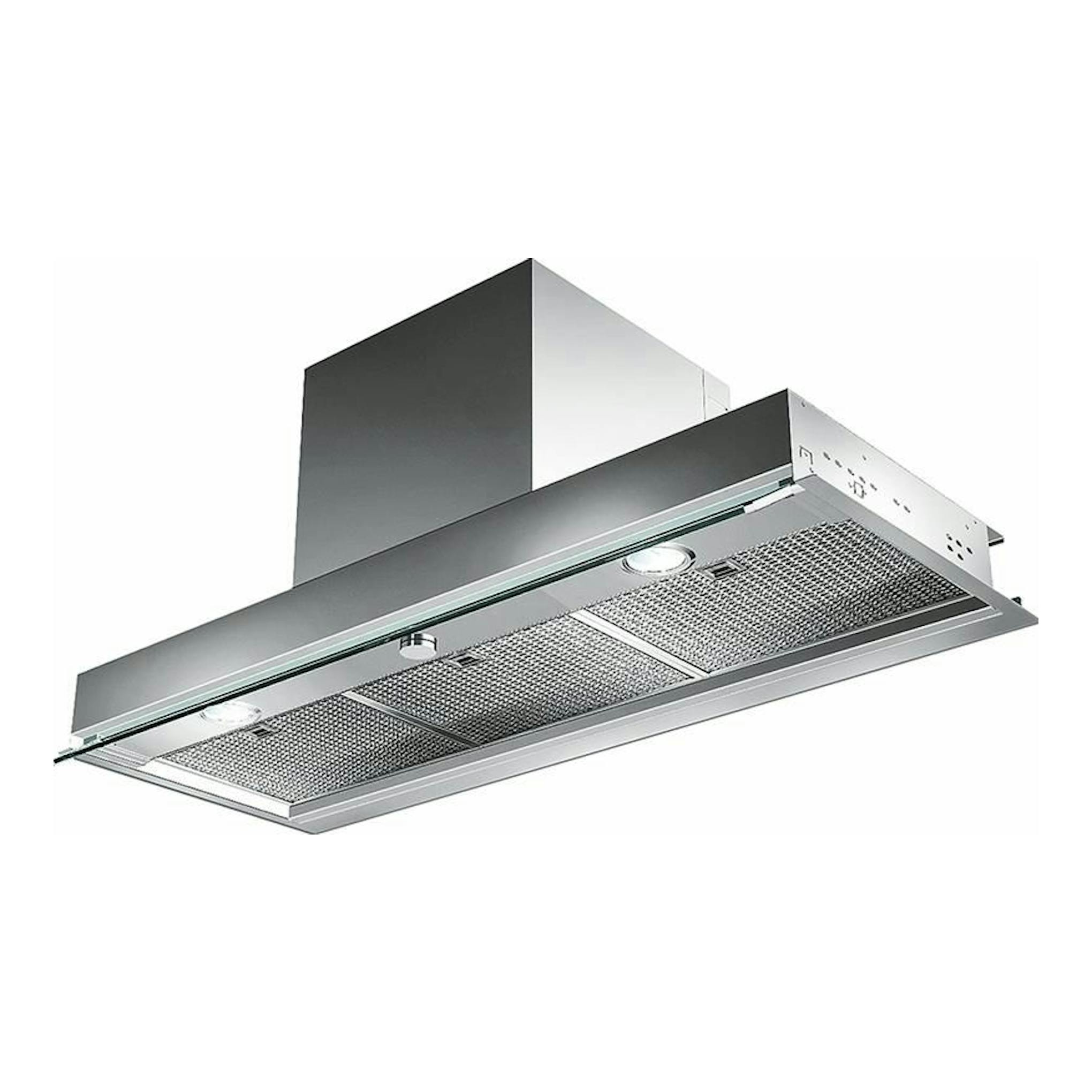 Campana integrada Mepamsa Secret 90 Inox de acero inoxidable, vista inferior en ángulo.