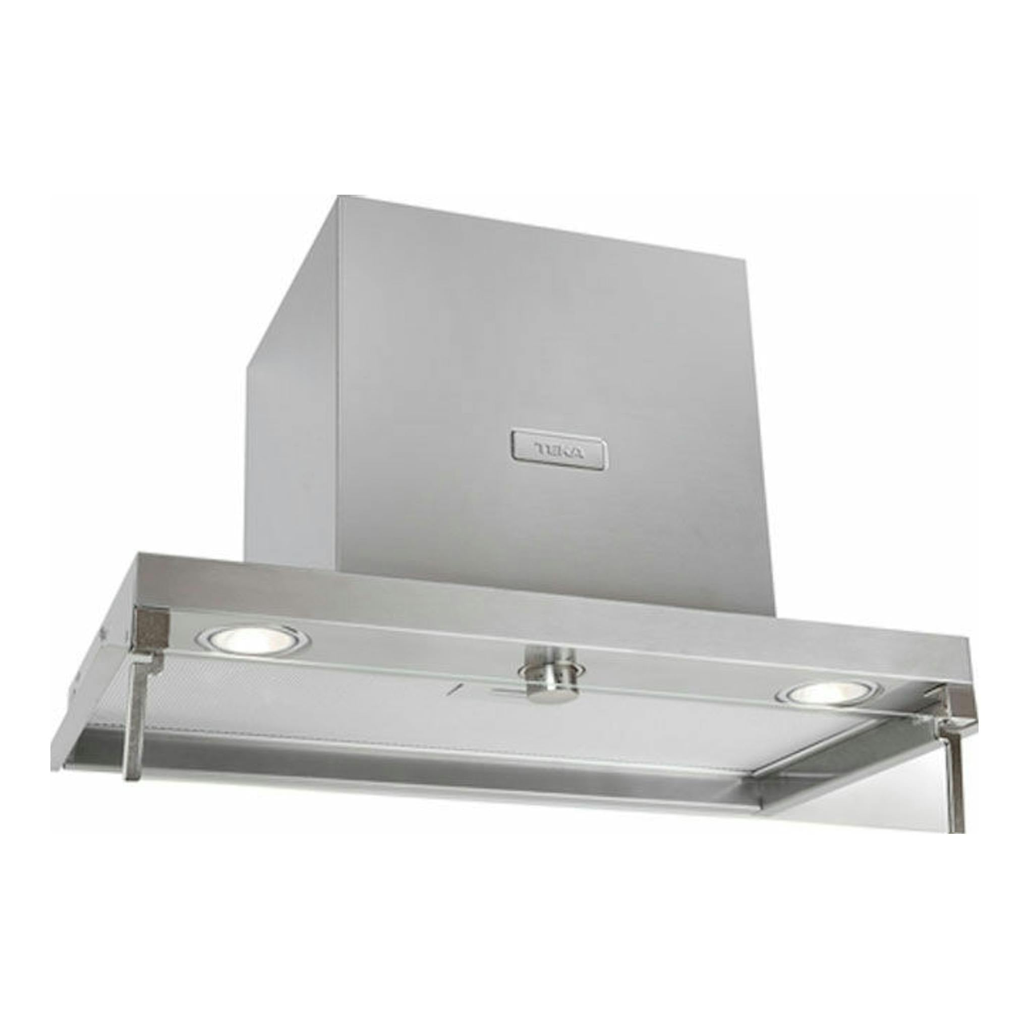Campana integrada Teka INTEGRA 66750 POS SS en acero inoxidable, vista frontal en ángulo.