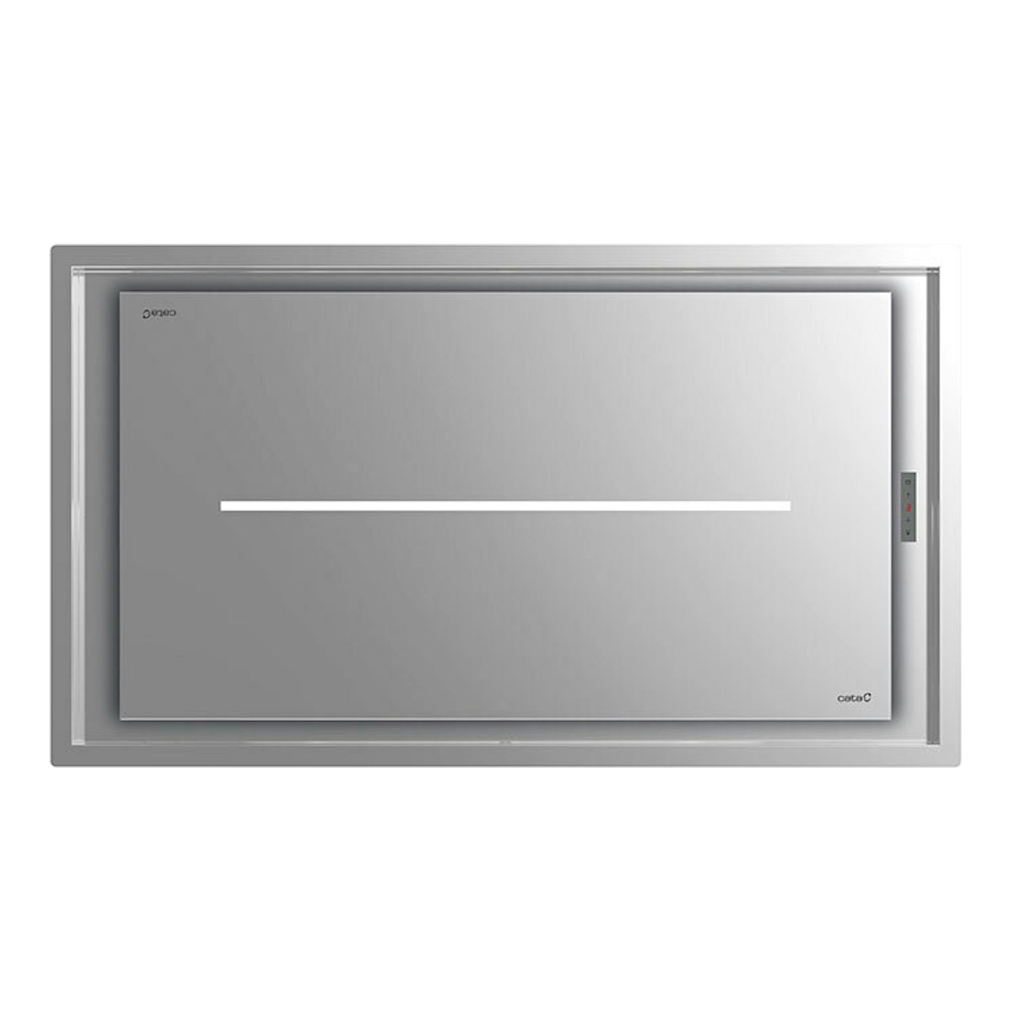 Campana de techo Cata Bennu Slim 900 X, vista frontal, rectangular, gris plata.