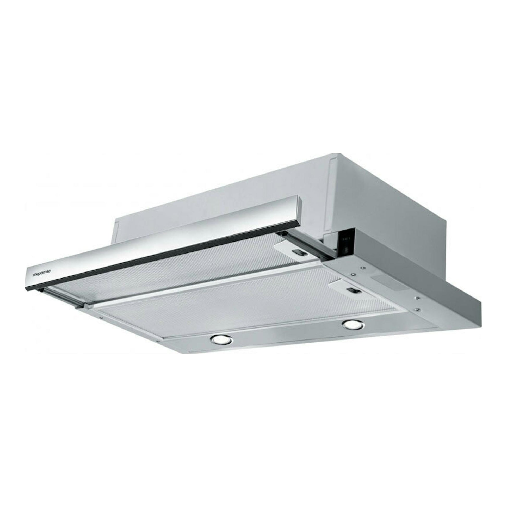 Campana telescópica Mepamsa Superline Inox 60 cm, vista inferior en acero inoxidable.