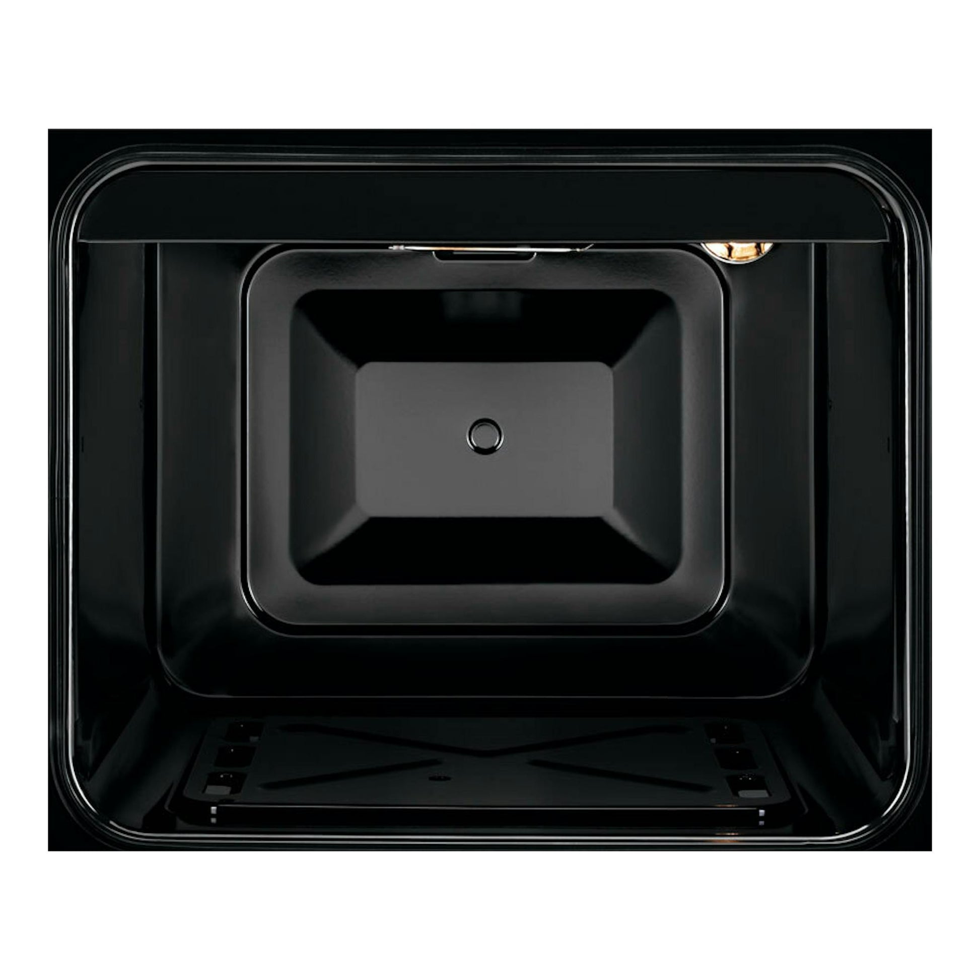 Interior de horno negro Electrolux LKR500066W, vista frontal, con bandeja y luz superior.