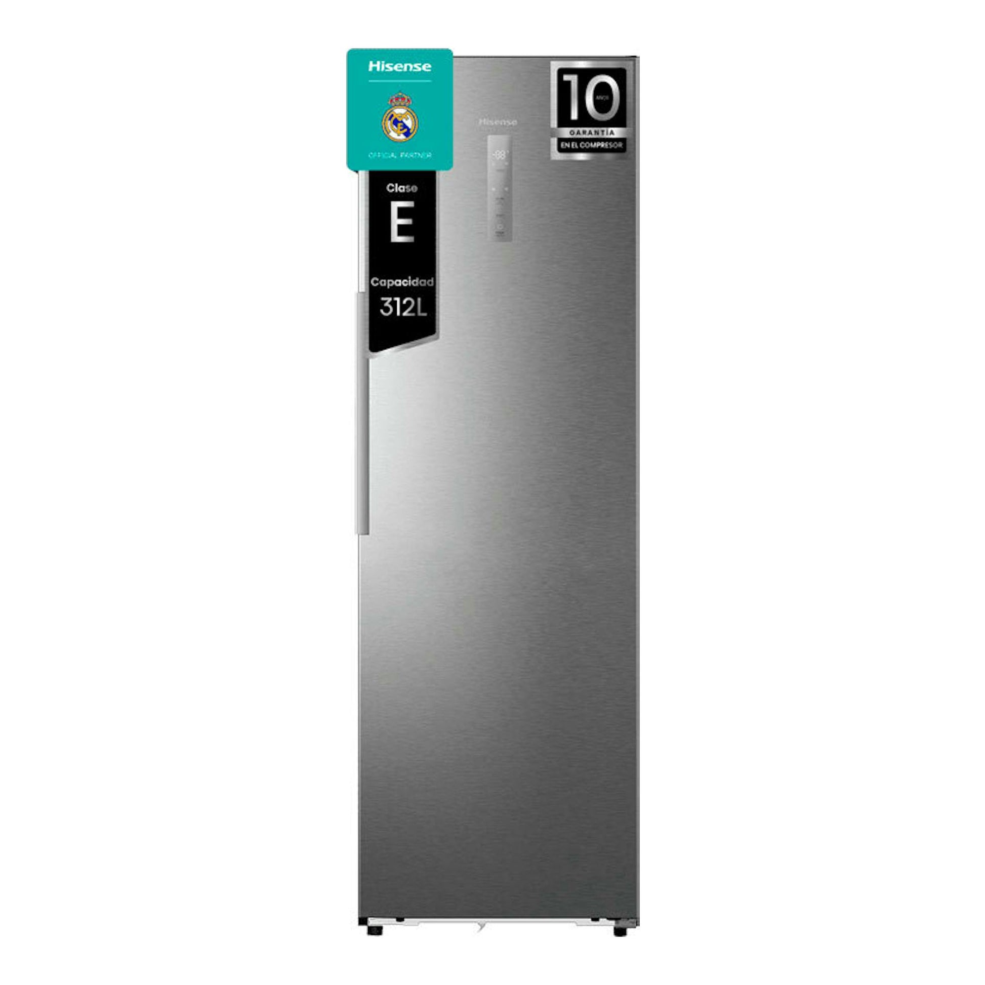 Congelador vertical Hisense FT3K310SAIE inox, vista frontal, una puerta.