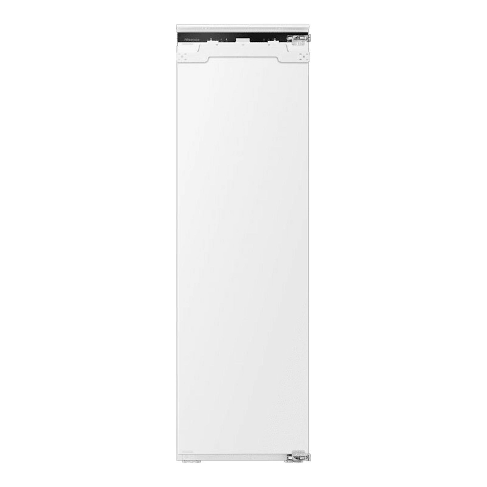 Congelador integrable Hisense FT3B213SAWE, vista frontal, puerta blanca de una sola puerta.
