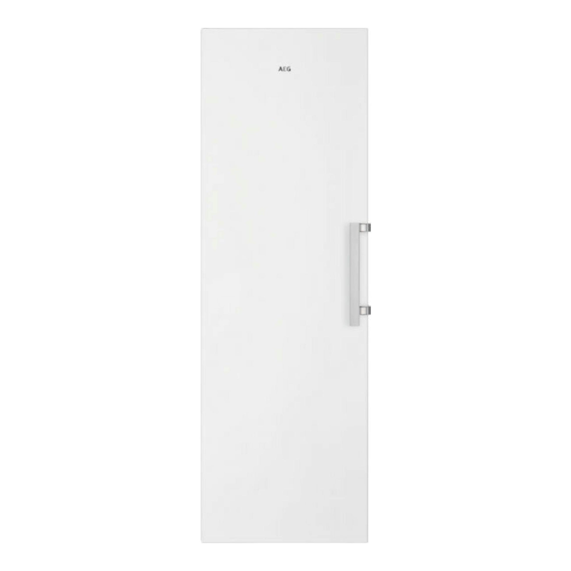 Congelador vertical AEG OAG7M281EW blanco, vista frontal con puerta lisa y tirador lateral.
