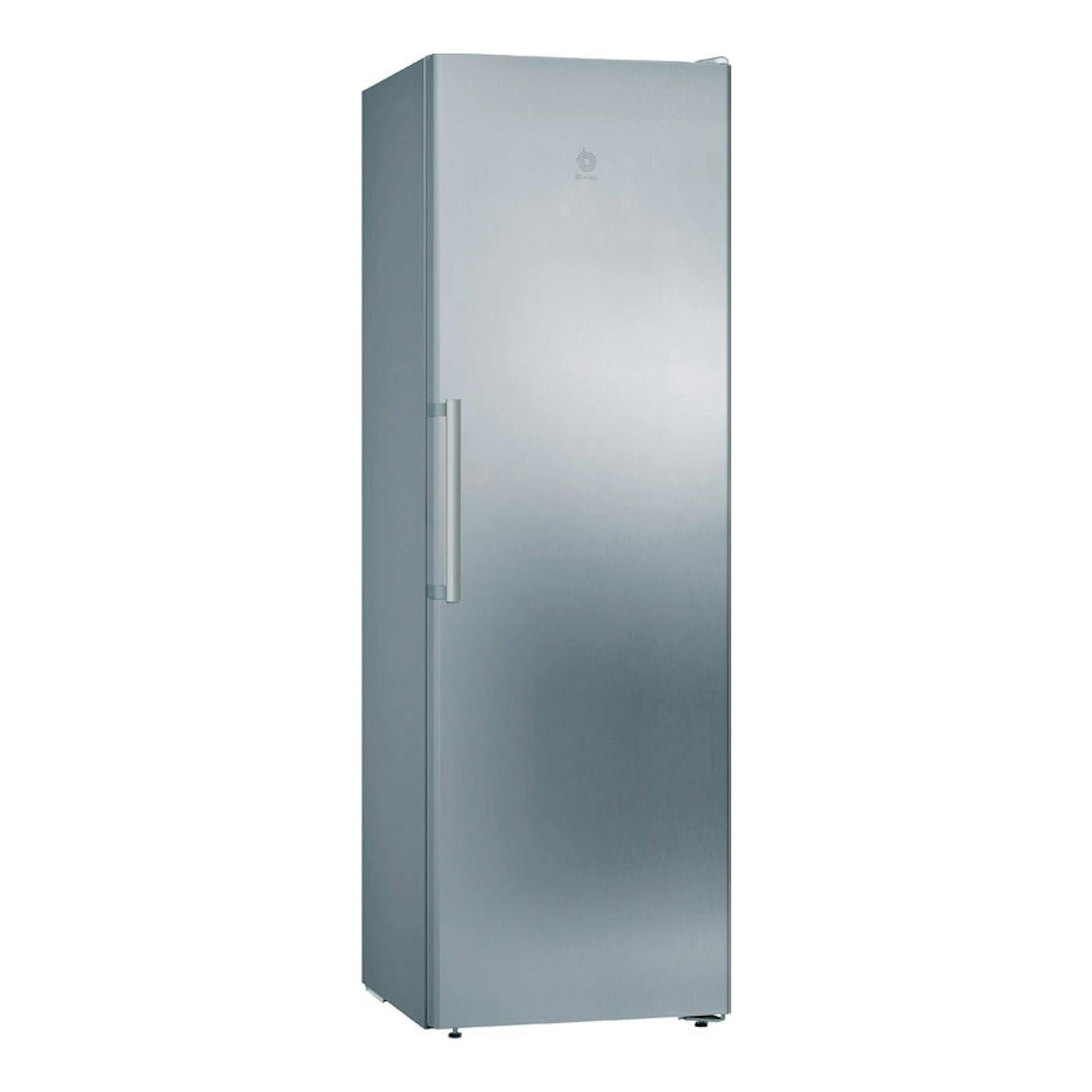 Congelador Balay 3GFE553ME inox mate, vista frontal ligeramente girada, de una puerta.