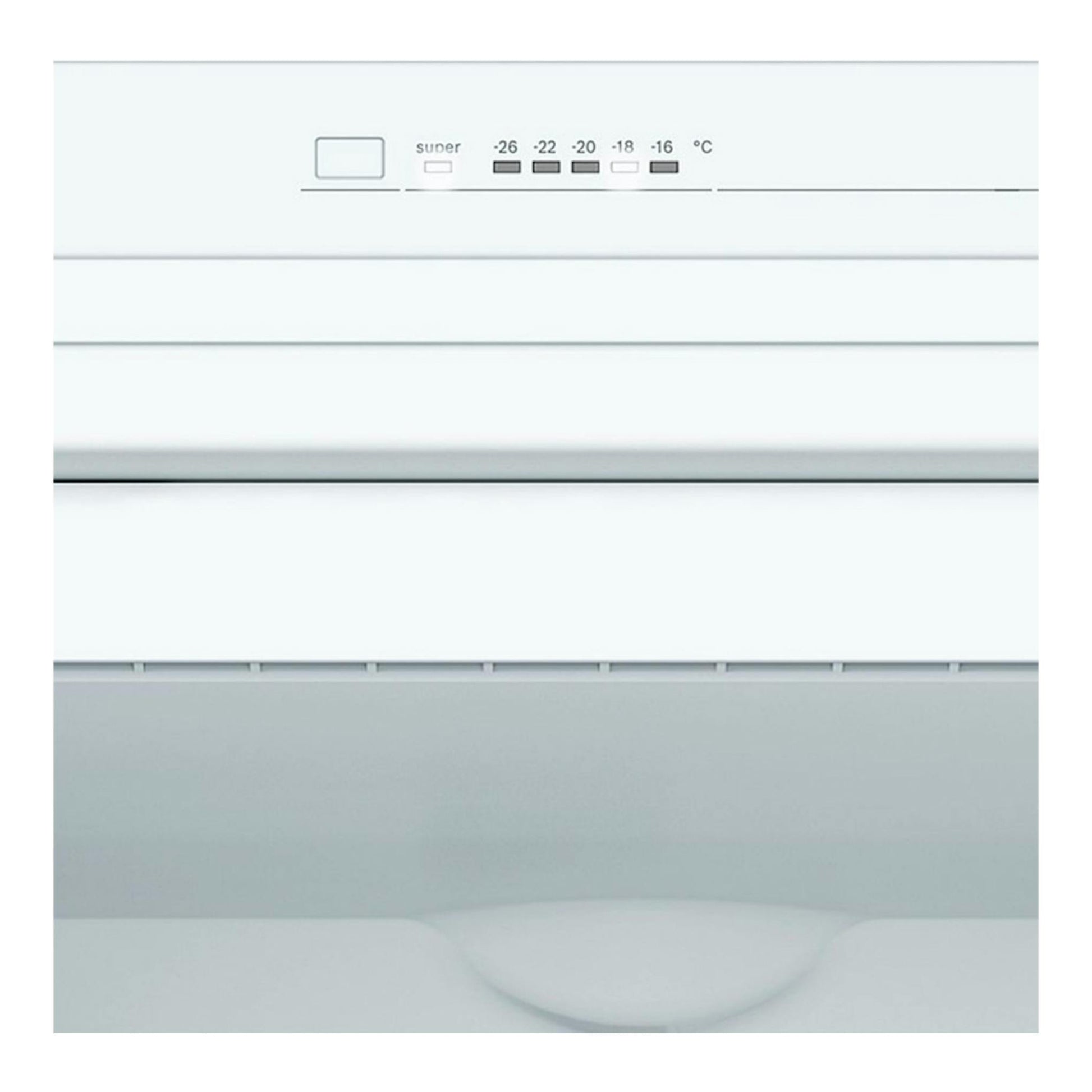 Congelador Balay 3GFE553WE blanco, vista frontal de la puerta con panel de control superior.