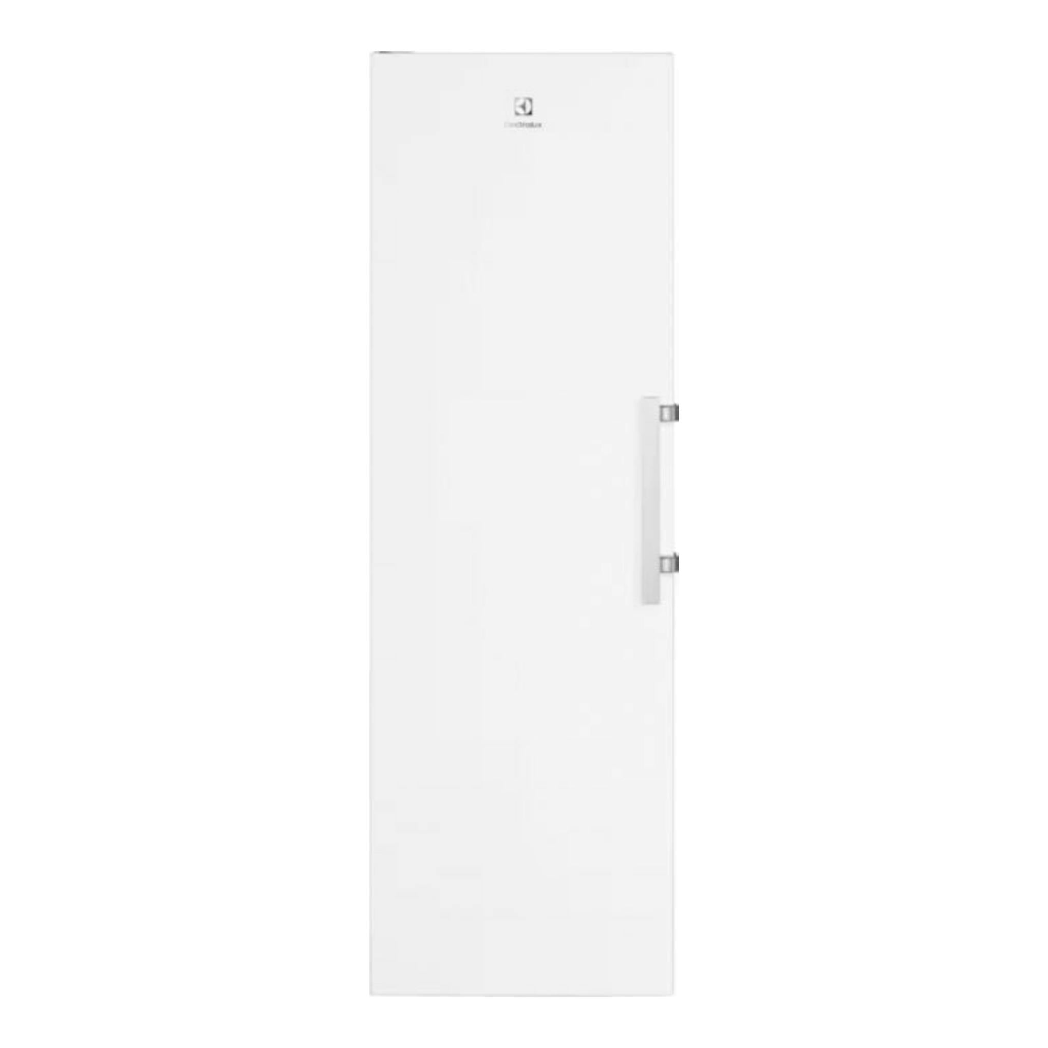 Congelador vertical Electrolux LUT6NE28W blanco, vista frontal sobre fondo blanco.