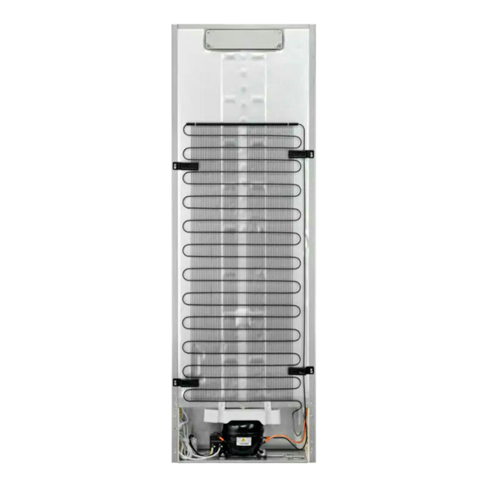 Congelador Electrolux LUT6NE28W blanco, vista trasera, con bobina negra y compresor inferior.