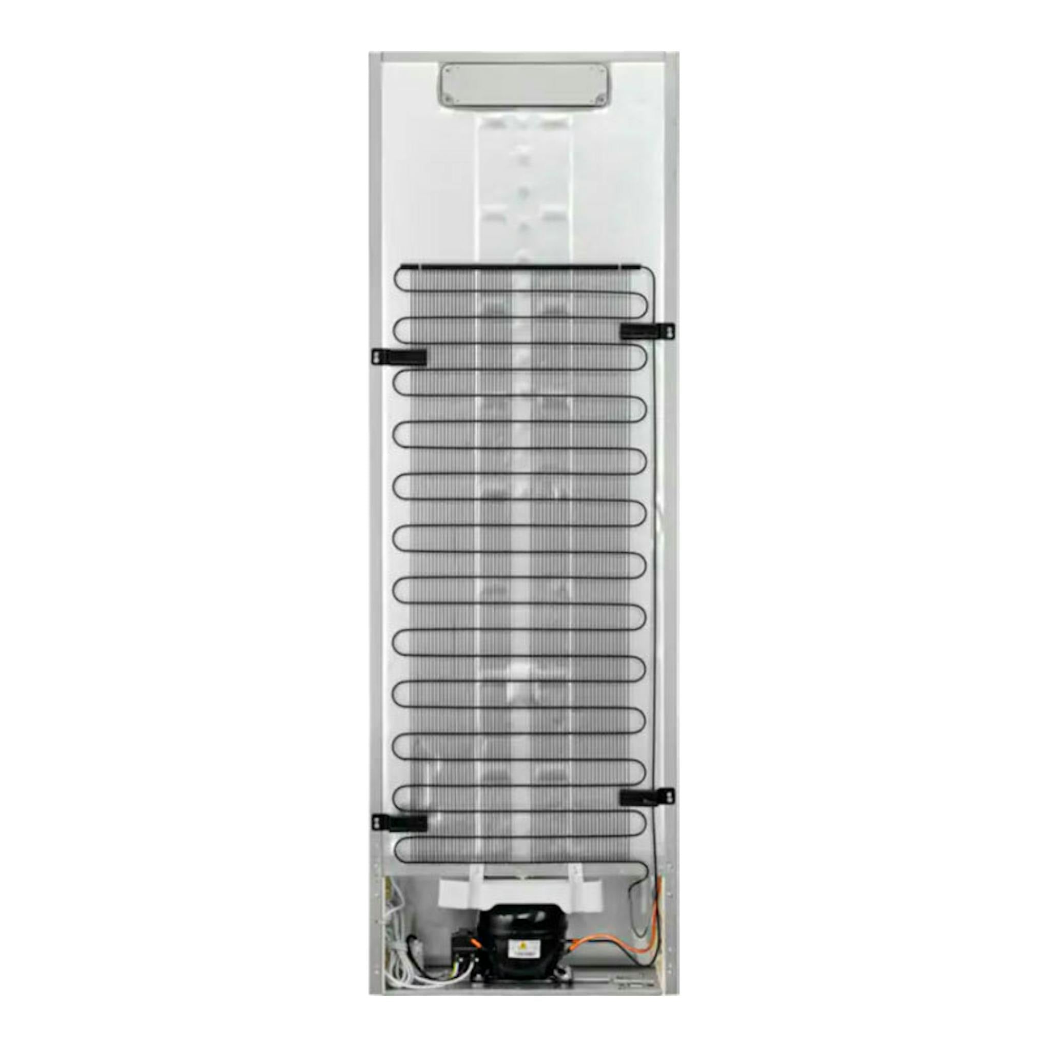Congelador Electrolux LUT6NE28W blanco, vista trasera, con bobina negra y compresor inferior.