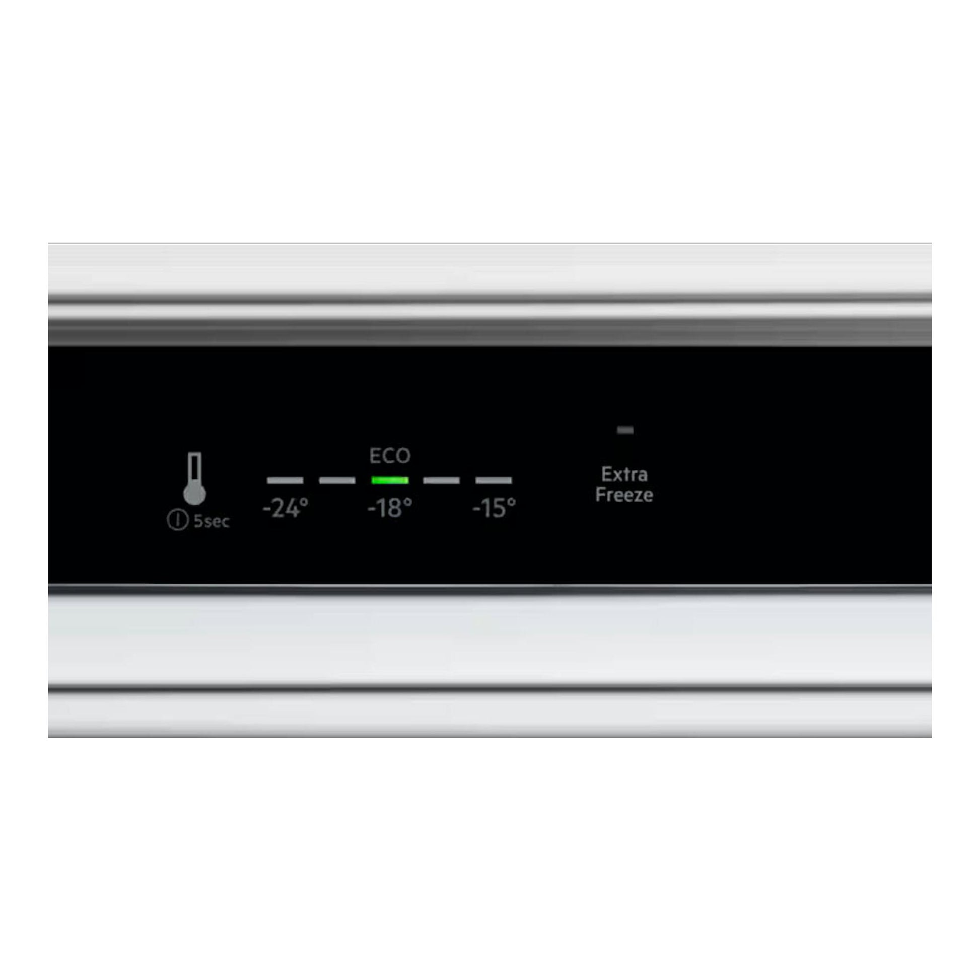 Congelador integrable AEG TB7NA181ES, vista frontal de panel negro con temperaturas -24°, -18° y -15°.
