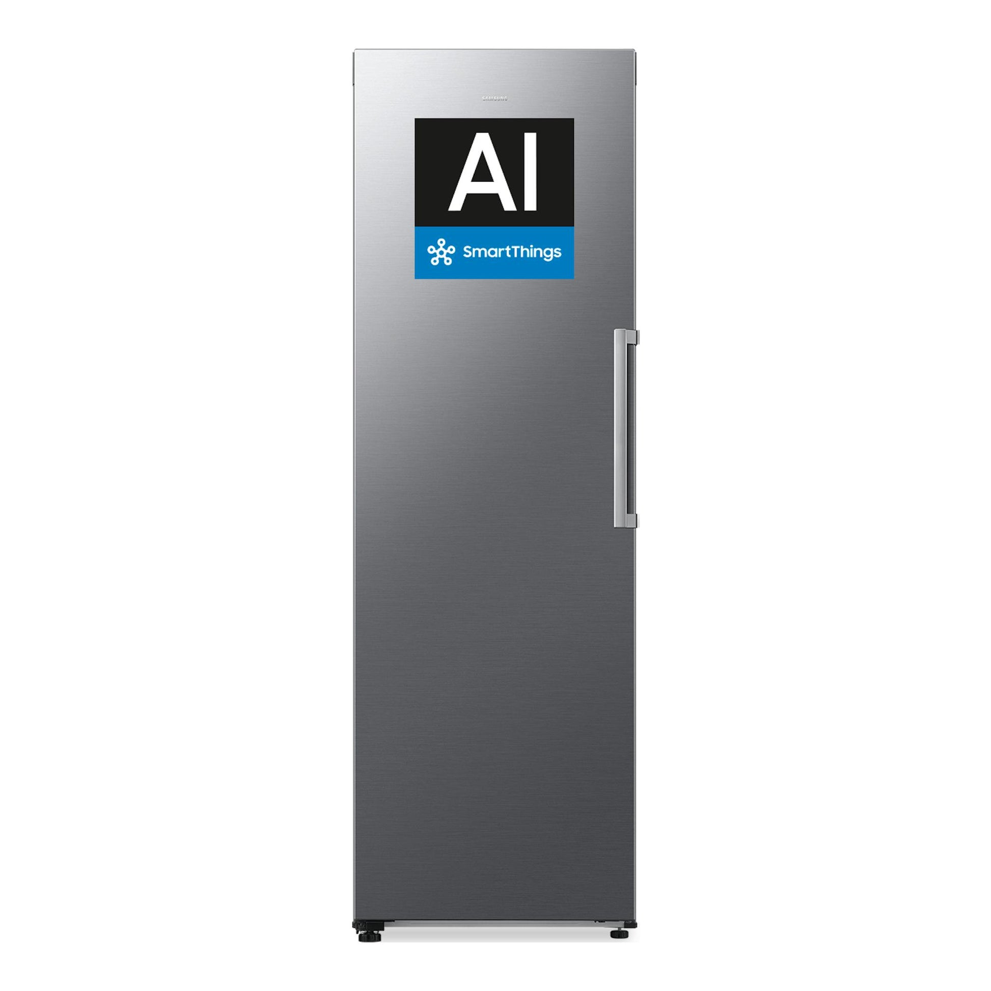 Congelador vertical Samsung RZ70H32HDTEF inox, vista frontal, con tirador en el lado derecho.