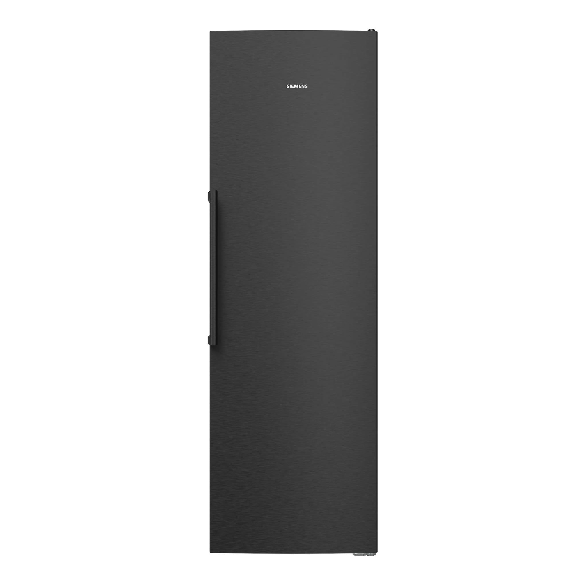 Congelador Siemens GS36NAXCG negro, vista frontal de una puerta, libre instalación.