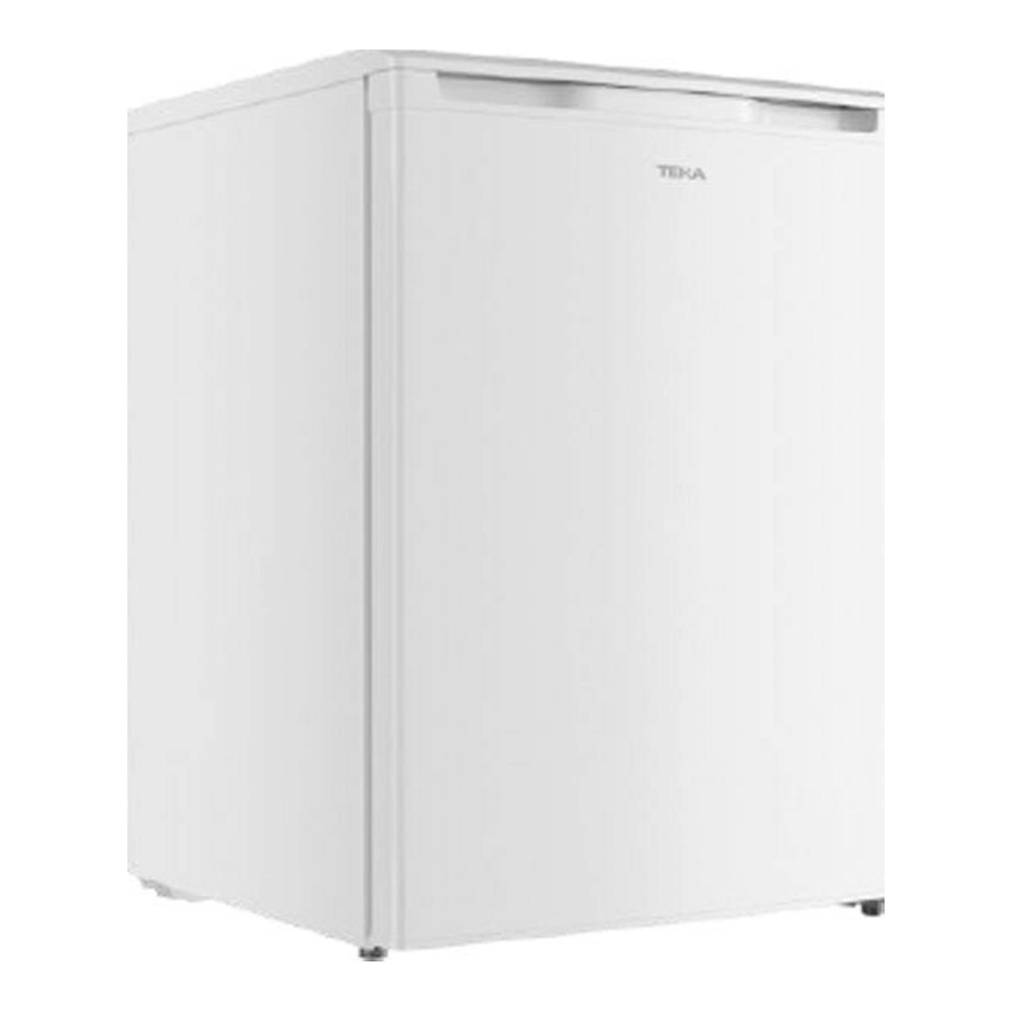 Congelador blanco Teka RSF10080, vista frontal en ángulo, con tapa superior y logo Teka.