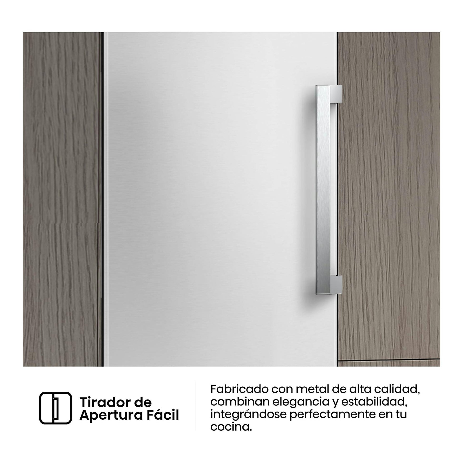 Congelador vertical Hisense FT3K310SEWE1 blanco, vista frontal parcial con tirador metálico.