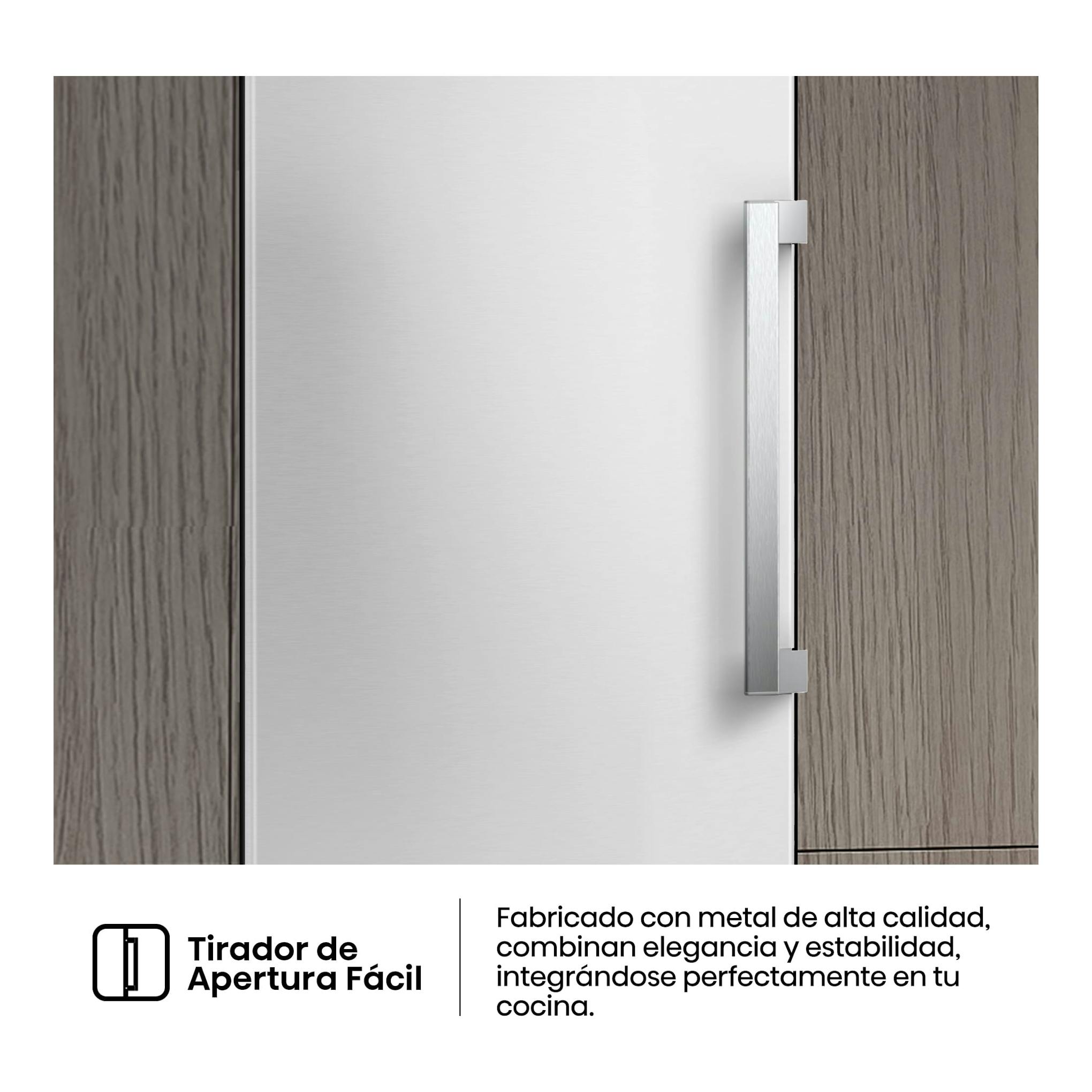 Congelador vertical Hisense FT3K310SEWE1 blanco, vista frontal parcial con tirador metálico.