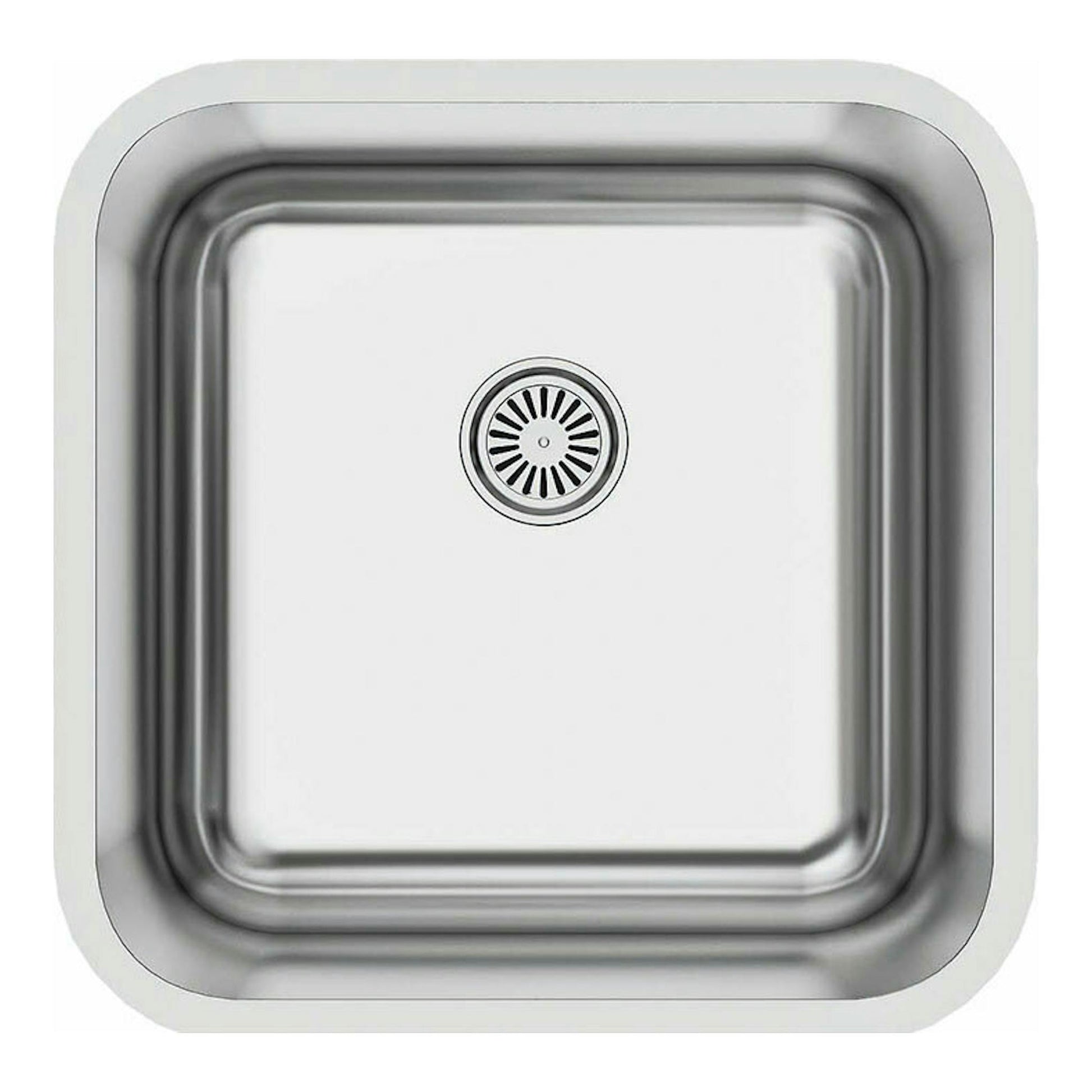 Fregadero Cata CB4040/E inox, vista cenital, acero inoxidable con desagüe centrado.