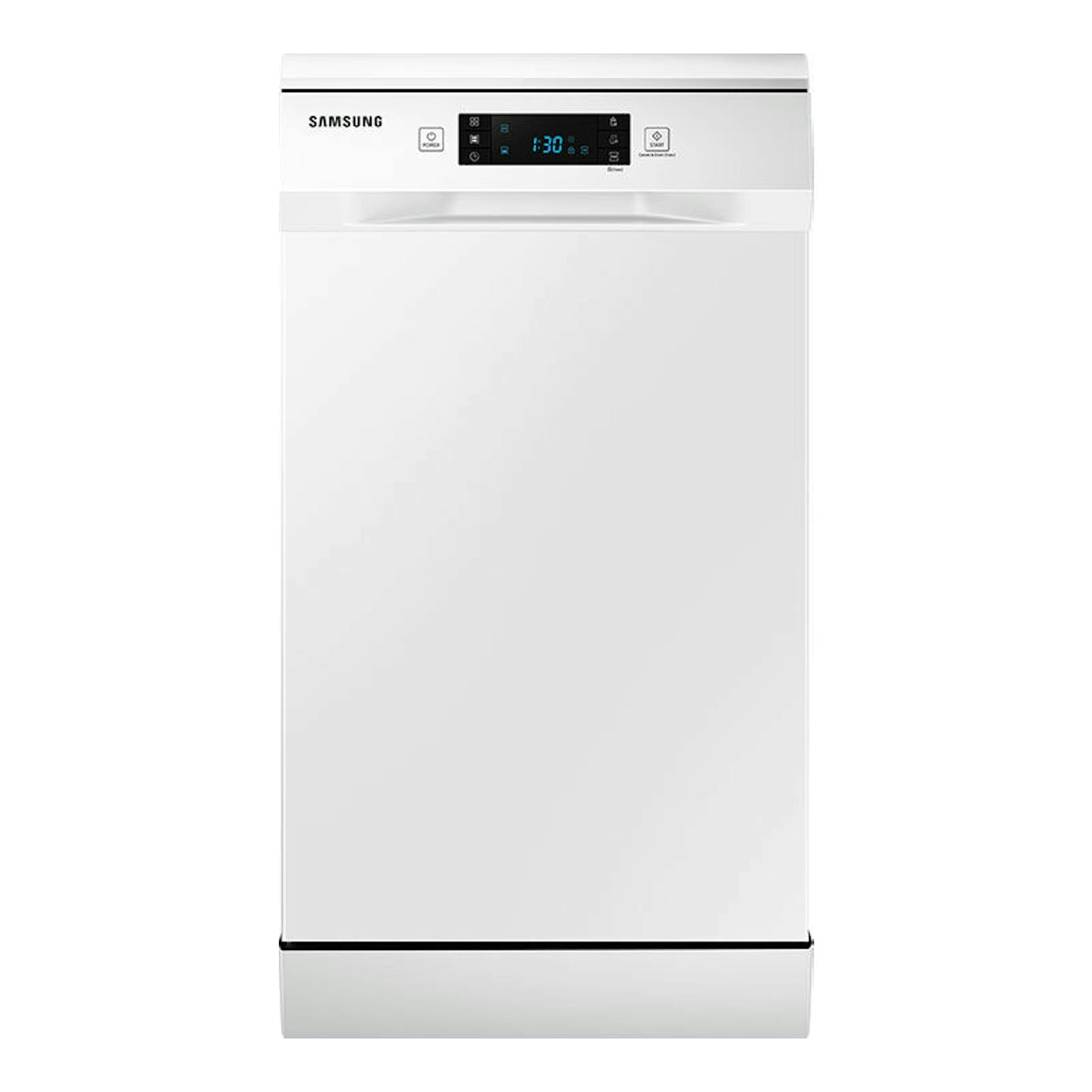 Lavavajillas Samsung DW50R4070FW/EC blanco, vista frontal con panel digital superior.