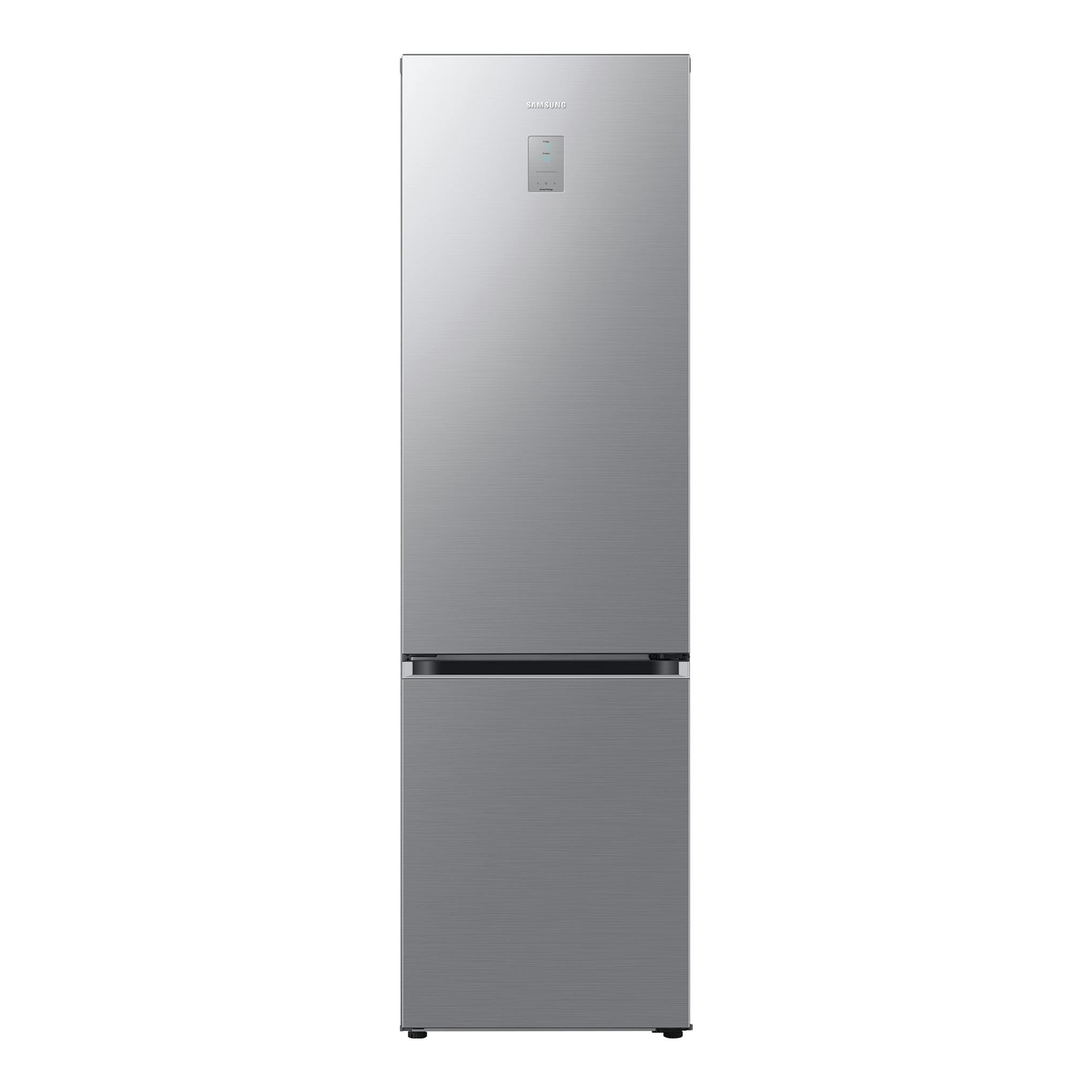 Frigorífico combi Samsung RB38C776DS9/EF en inox, vista frontal, con panel en la puerta superior.