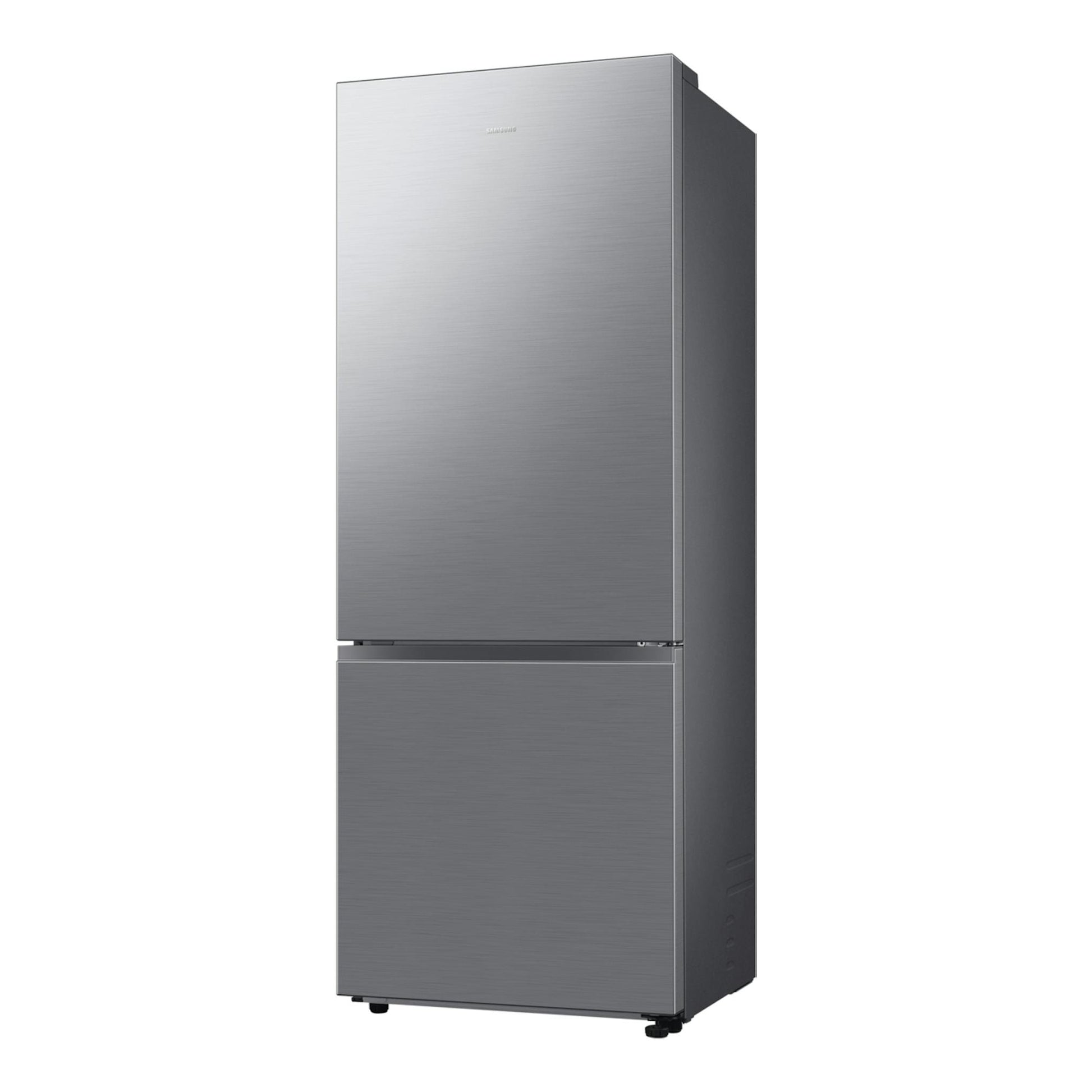 Frigorífico combi Samsung RB53DG703ES9/EF inox, vista frontal en ángulo, dos puertas.