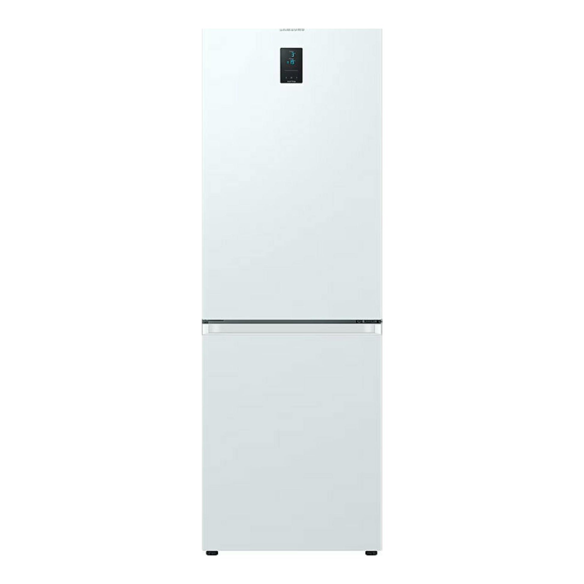 Frigorífico combi Samsung RB34C672EWW/EF blanco, vista frontal, con panel digital en la puerta.