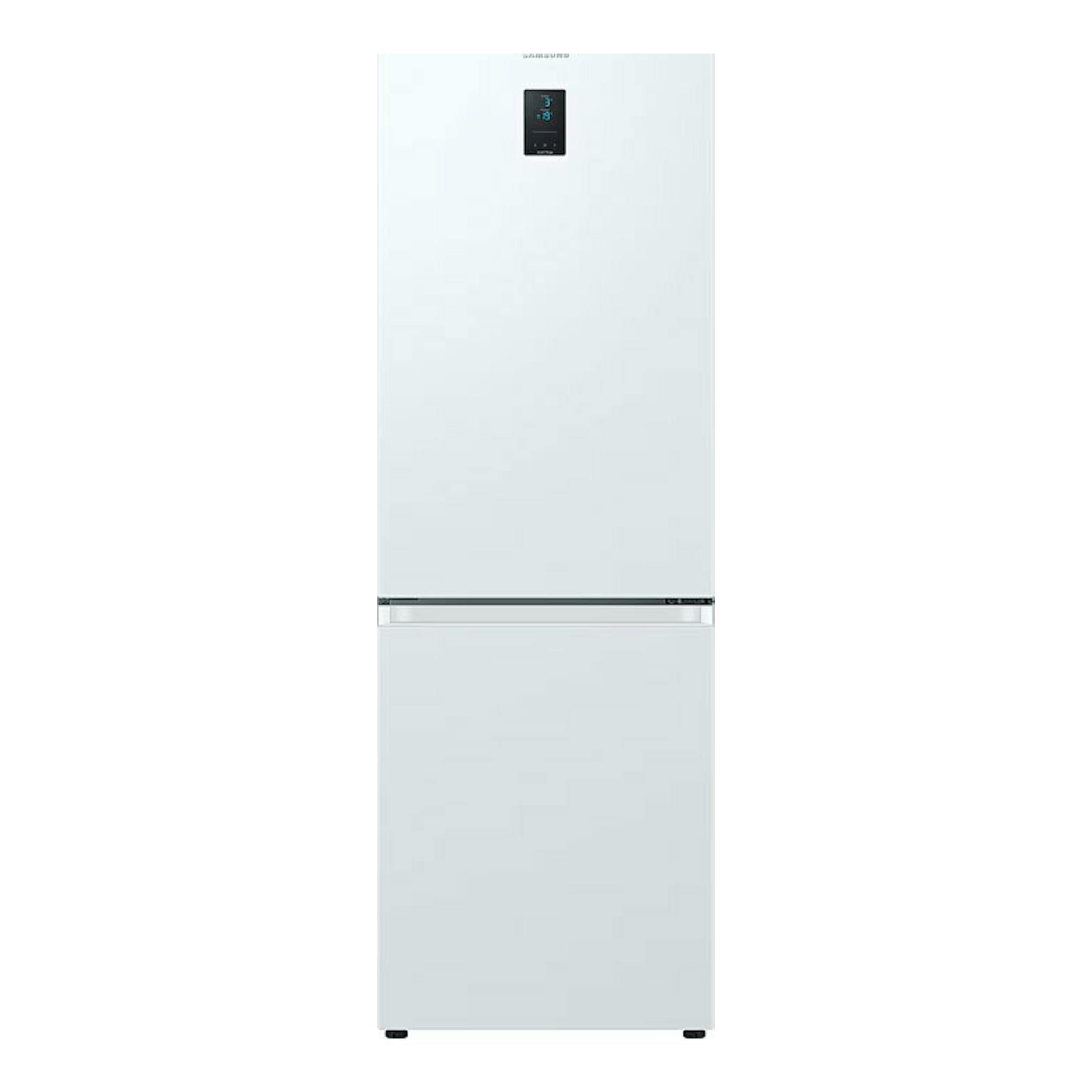 Frigorífico combi Samsung RB34C672EWW/EF blanco, vista frontal, con panel digital en la puerta.