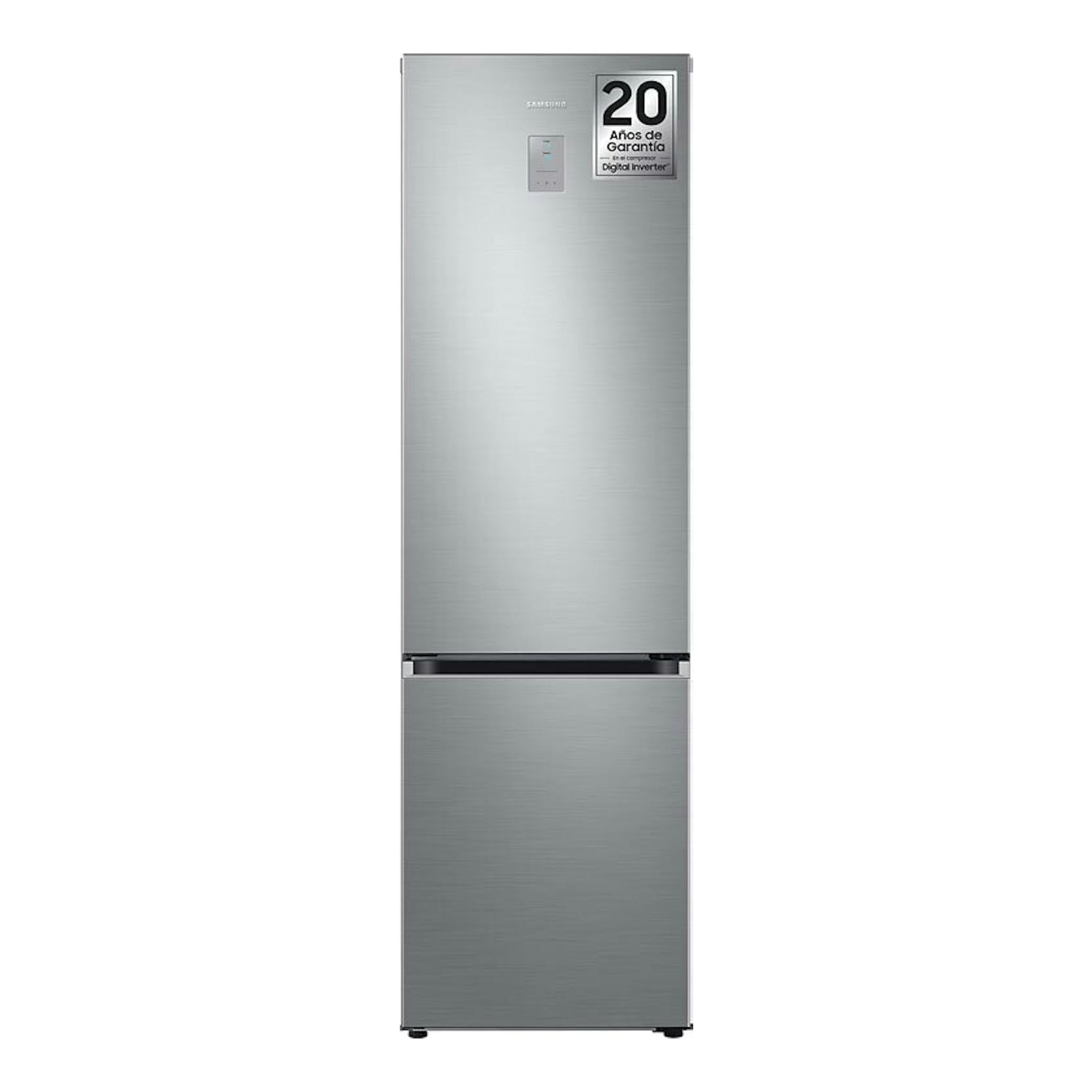 Frigorífico combi Samsung RB38C675CS9/EF inox, vista frontal, dos puertas y panel superior.