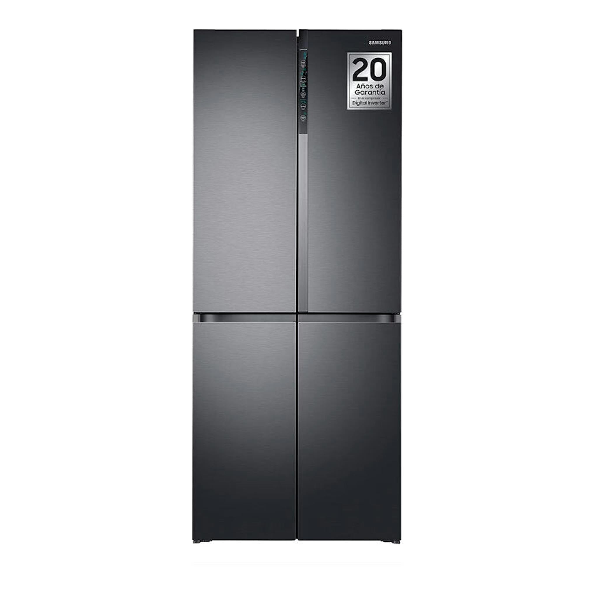 Frigorífico americano Samsung RF50N5970B1/ES grafito, vista frontal, cuatro puertas.