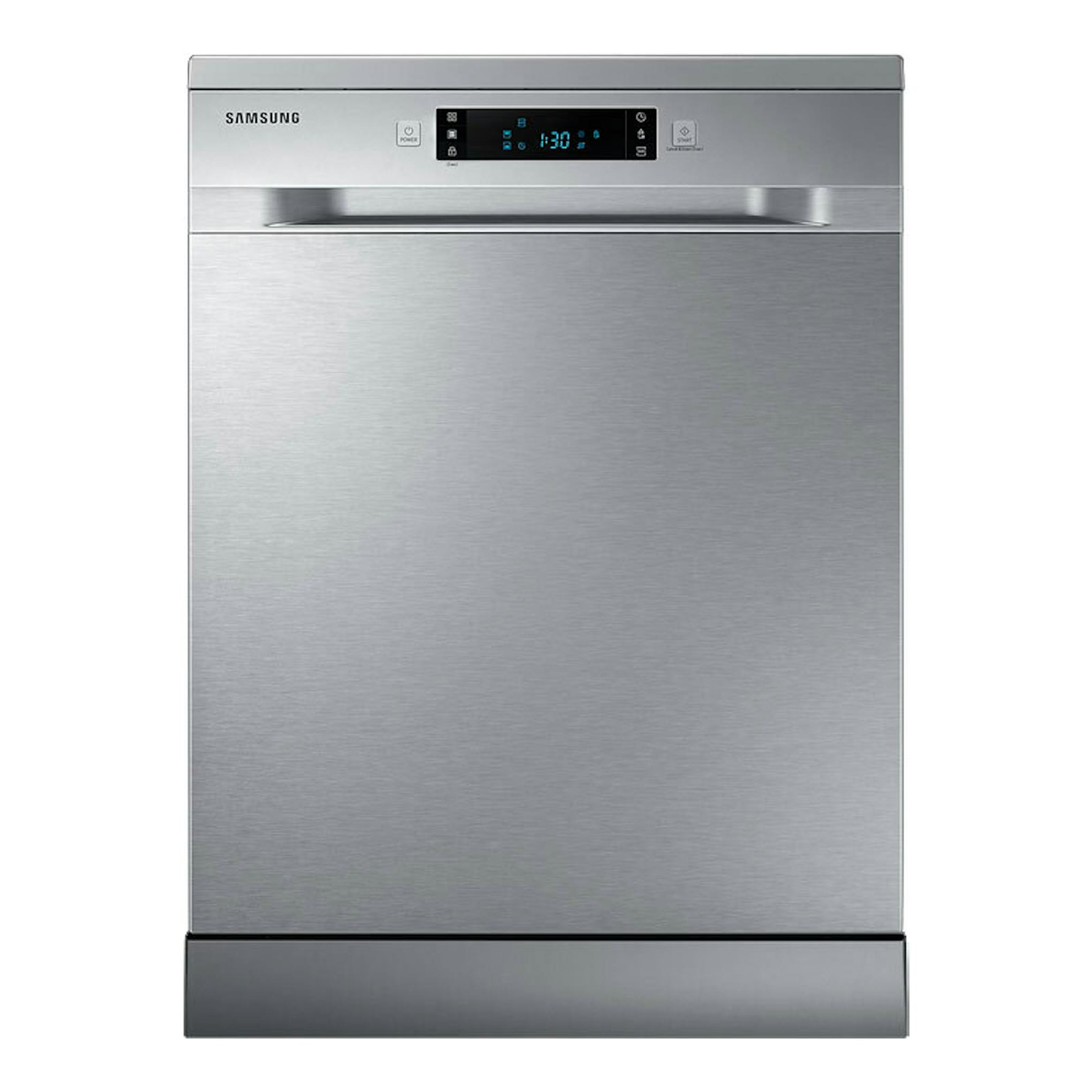 Lavavajillas Samsung DW60A6092FS/ET de acero inoxidable, vista frontal, panel digital superior.