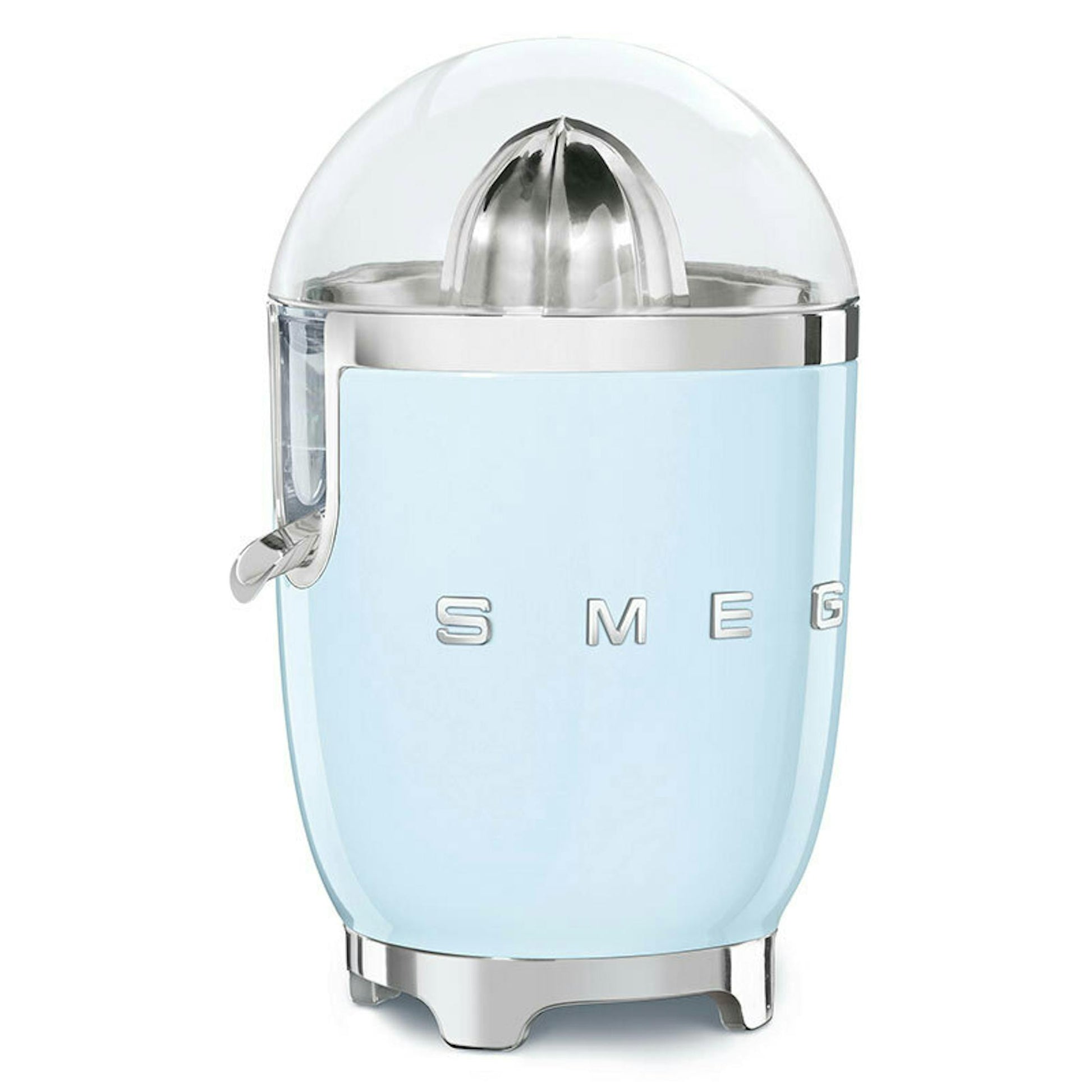 Exprimidor Smeg CJF11PBEU azul sobre fondo blanco
