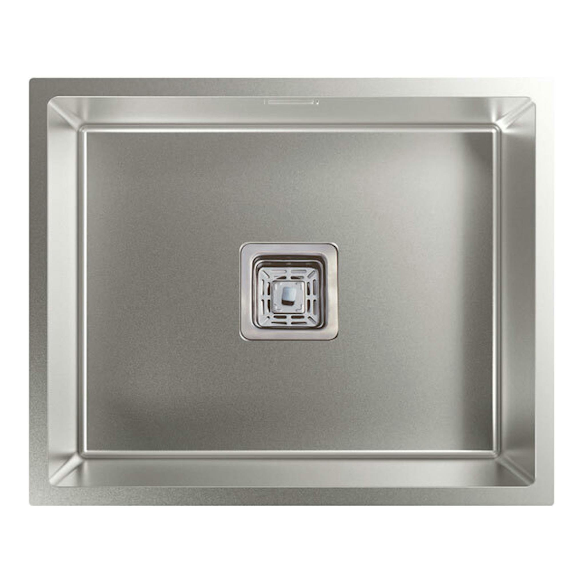 Fregadero Cata CB 50-40 R10 de acero inoxidable, vista cenital, cubeta rectangular con desagüe central.