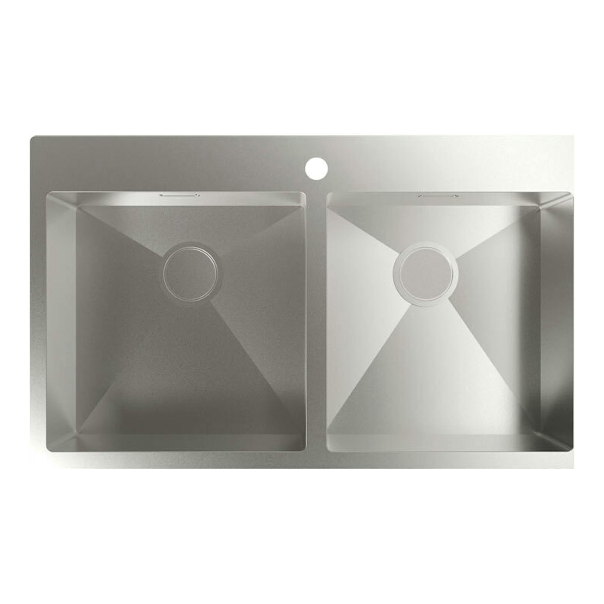 Fregadero Cata CBS-2 40.40 R10 de acero inoxidable, vista superior, con dos senos rectangulares.