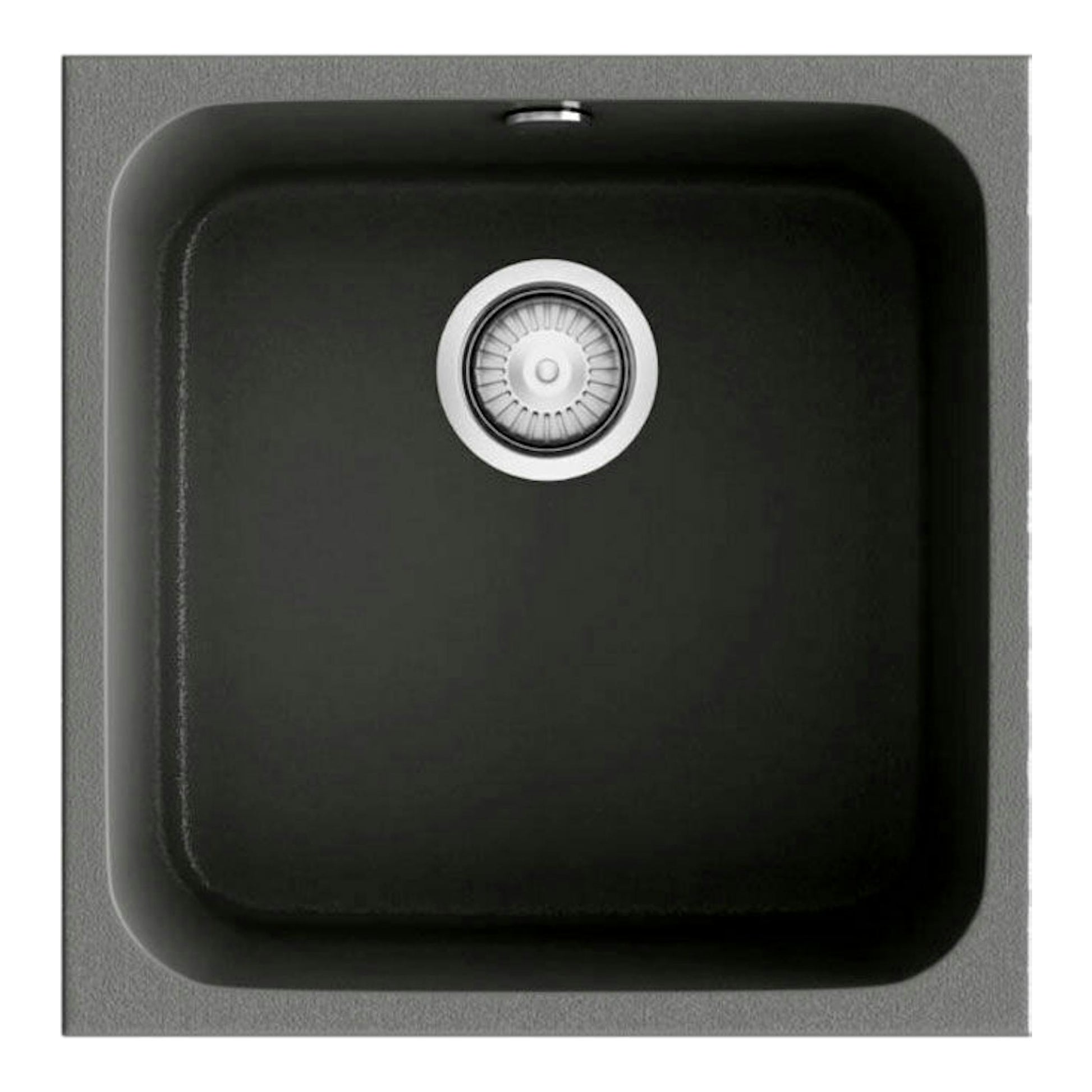 Fregadero Poalgi Essenzial 40 Ash Gris, vista superior, cuadrado, gris oscuro con desagüe central.