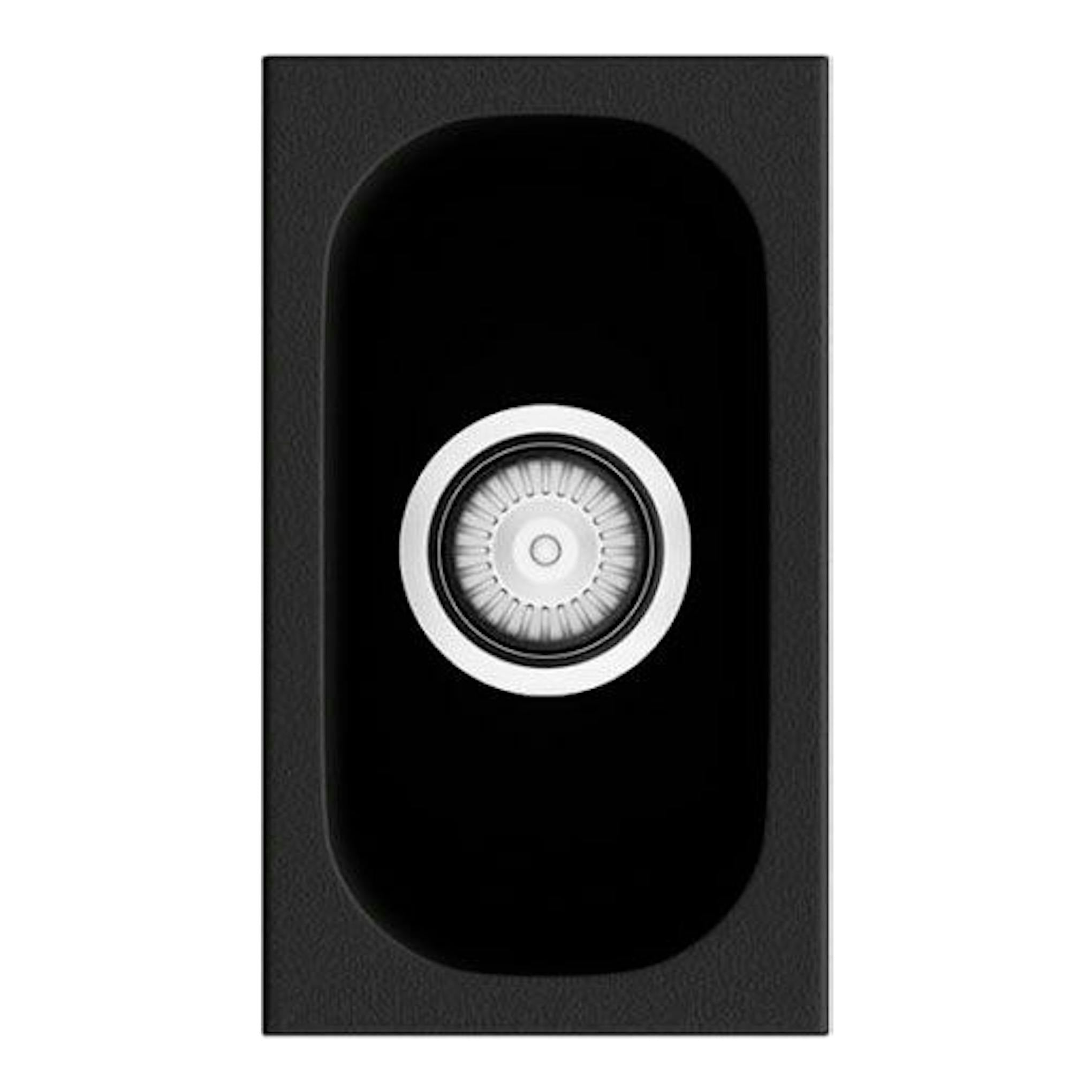 Fregadero Poalgi Gandia 15 negro liso, vista cenital, con cubeta rectangular y desagüe central.