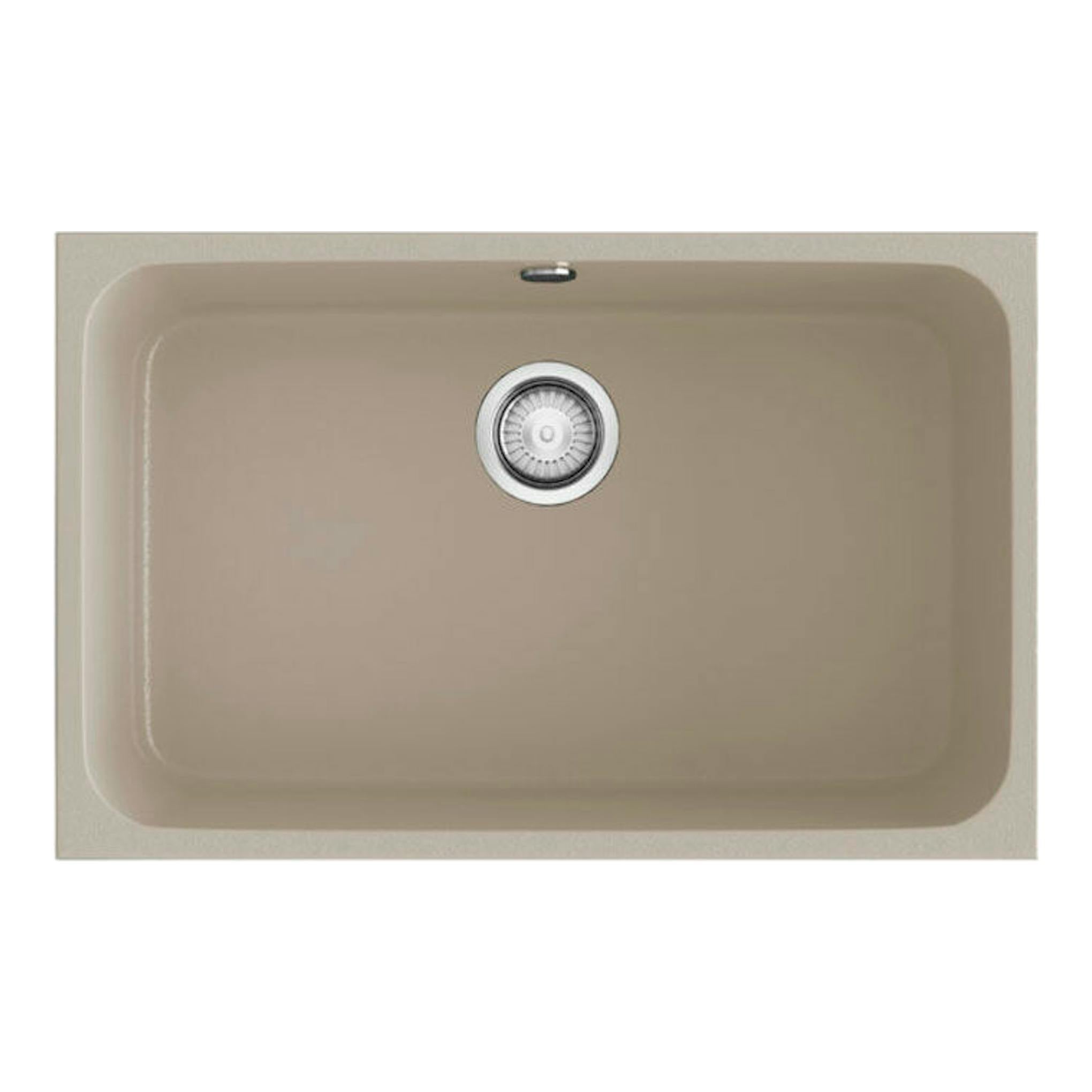 Fregadero Poalgi Gandia 70, vista superior, beige pumice, cubeta rectangular con desagüe centrado.
