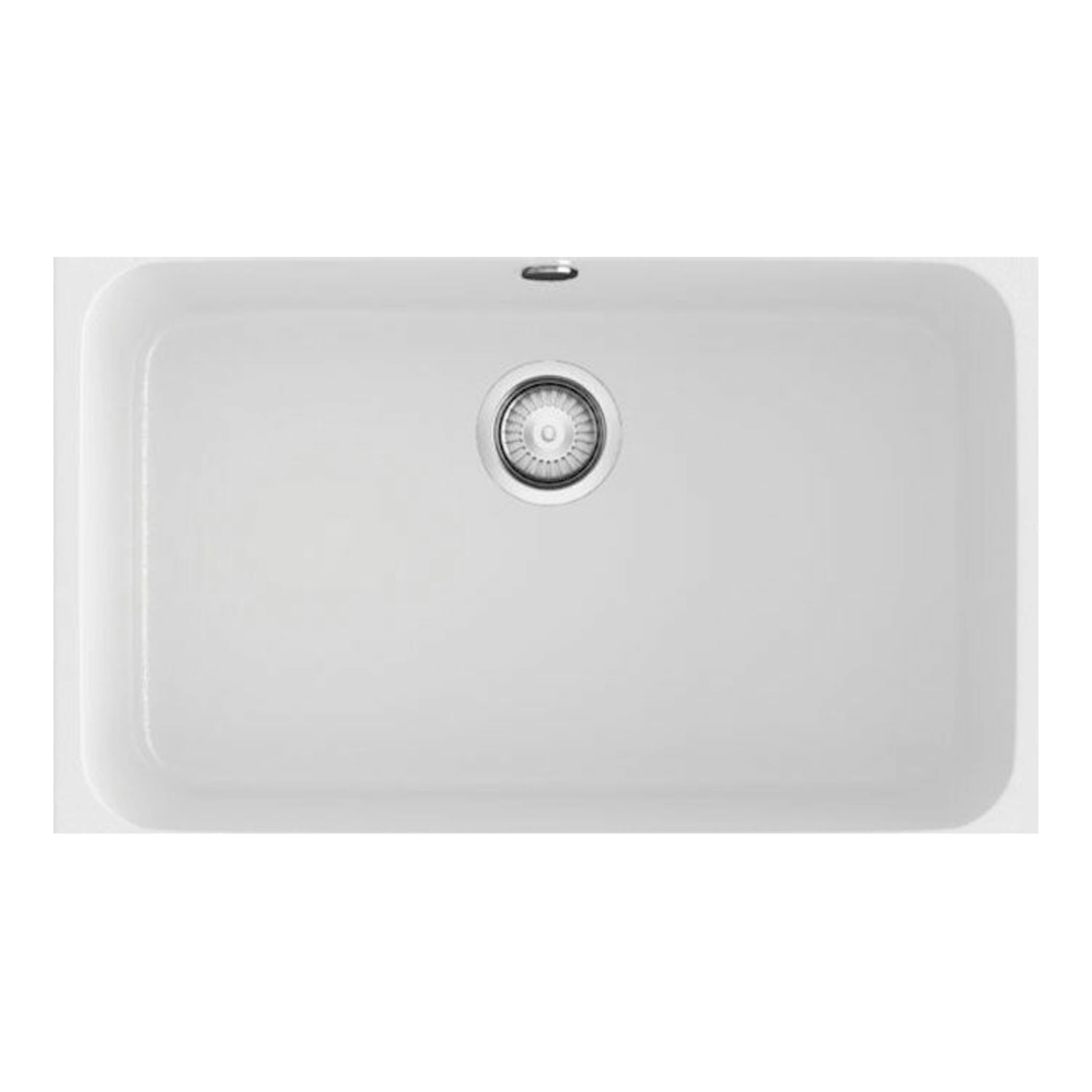 Fregadero Poalgi Gandia 70 Snow Blanco, vista superior de seno rectangular blanco con desagüe central.