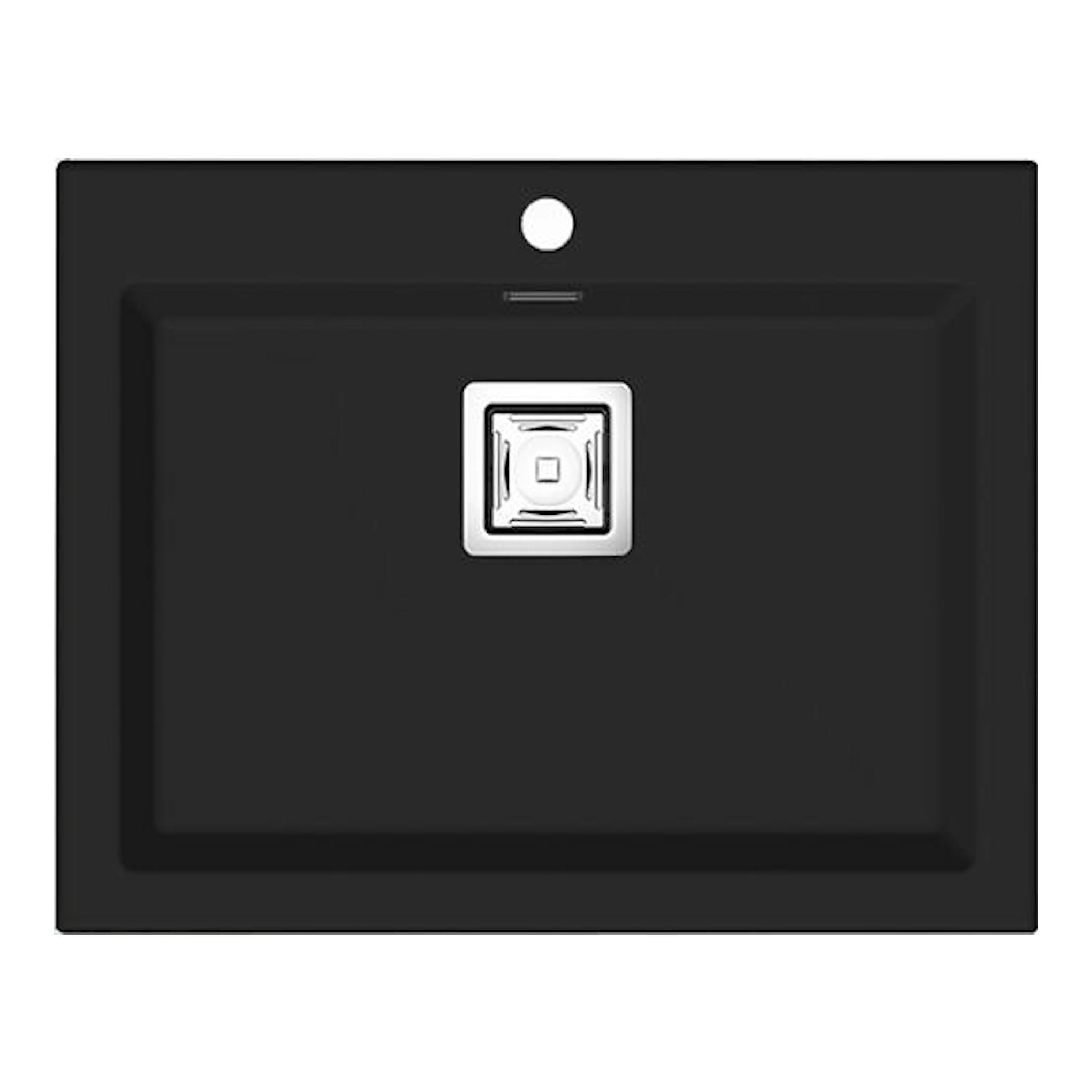 Fregadero Poalgi Kobus 66 Bajo negro basalto, vista cenital, rectangular, con desagüe y orificio para grifo.