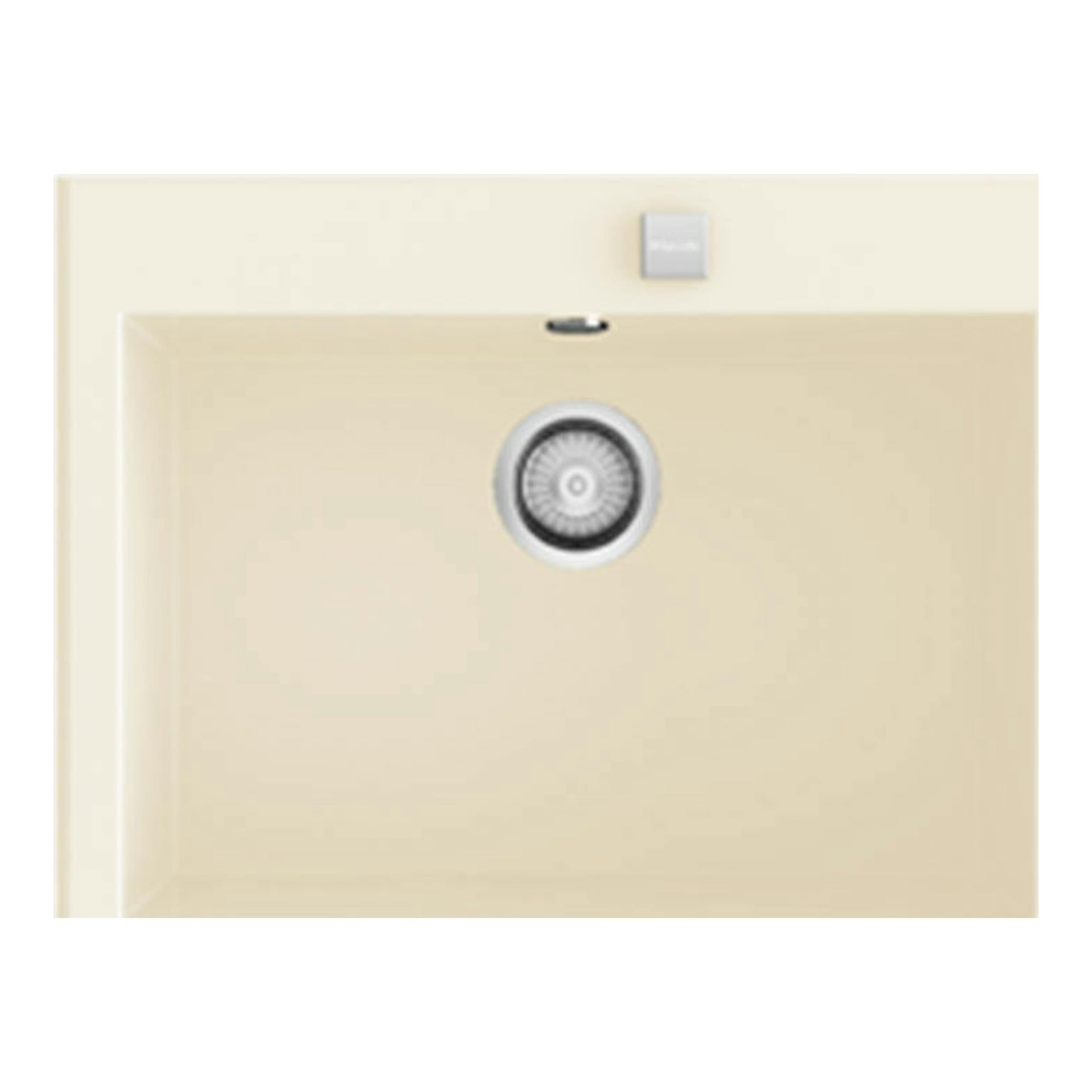 Fregadero Poalgi Shira 66 pergamón brillo, vista superior, color beige con desagüe central.