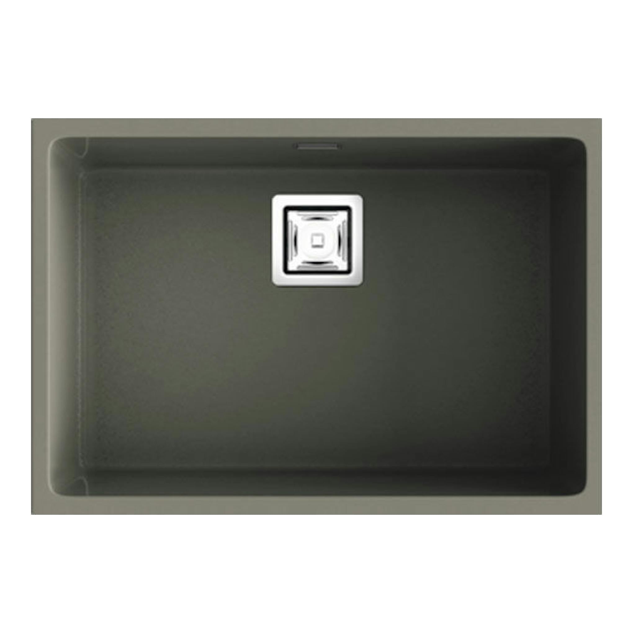 Fregadero Poalgi Zie 60 1C Tundra Mate, vista cenital, cubeta única rectangular gris oscuro con desagüe central.