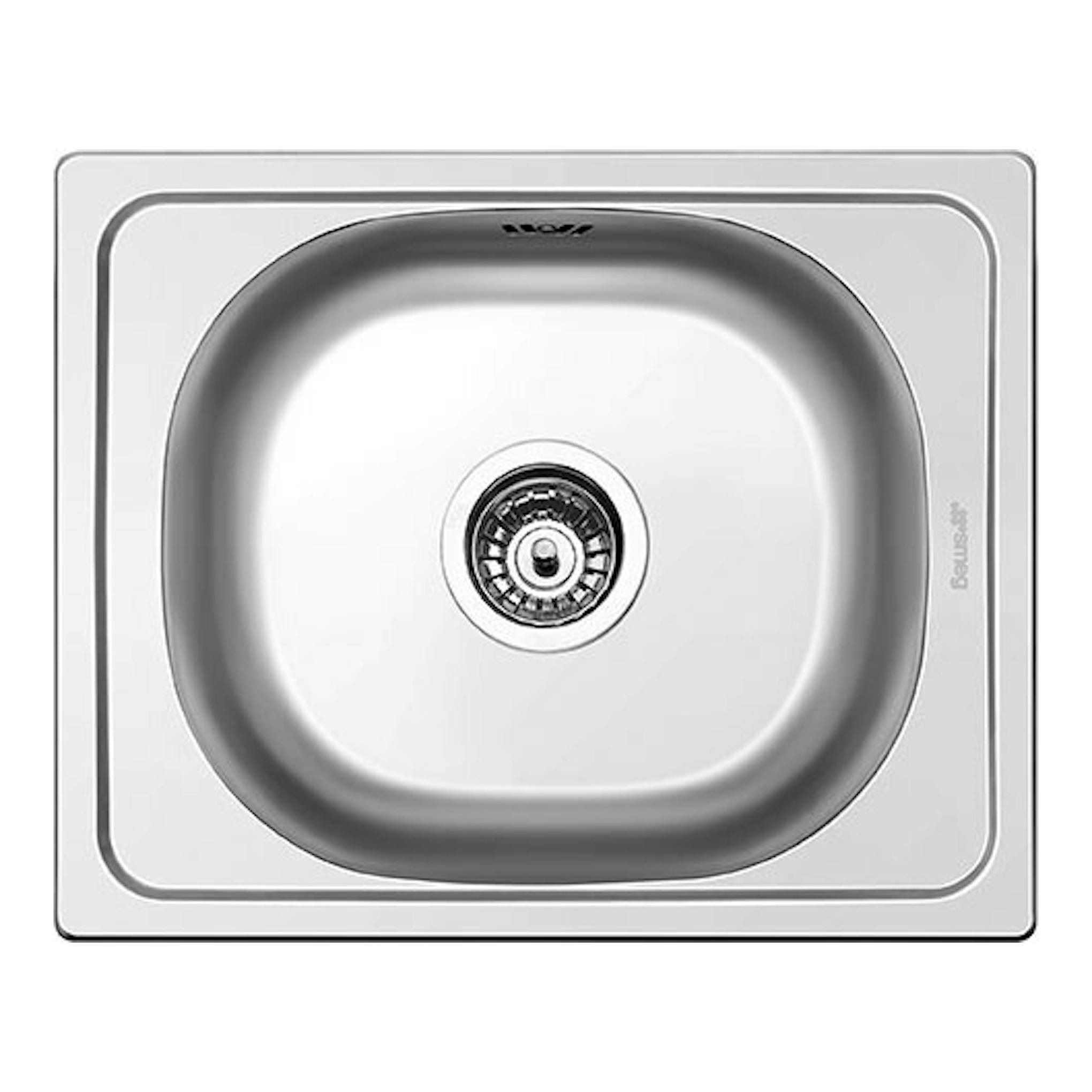 Fregadero Smeg LYP401FD de acero inoxidable, vista superior, cubeta única con desagüe central.