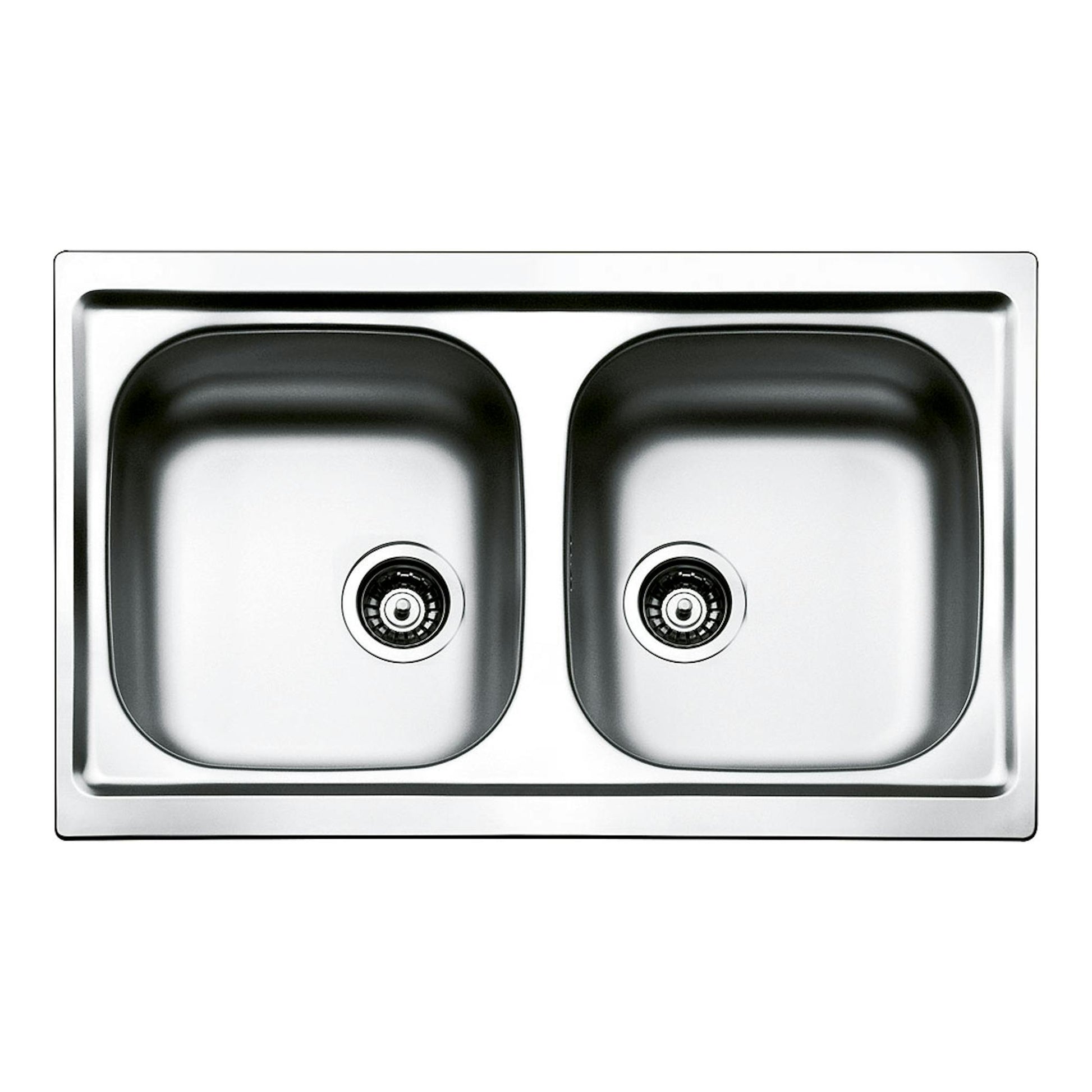 Fregadero Smeg LYP792 de acero inoxidable, vista frontal, con dos cubetas rectangulares.