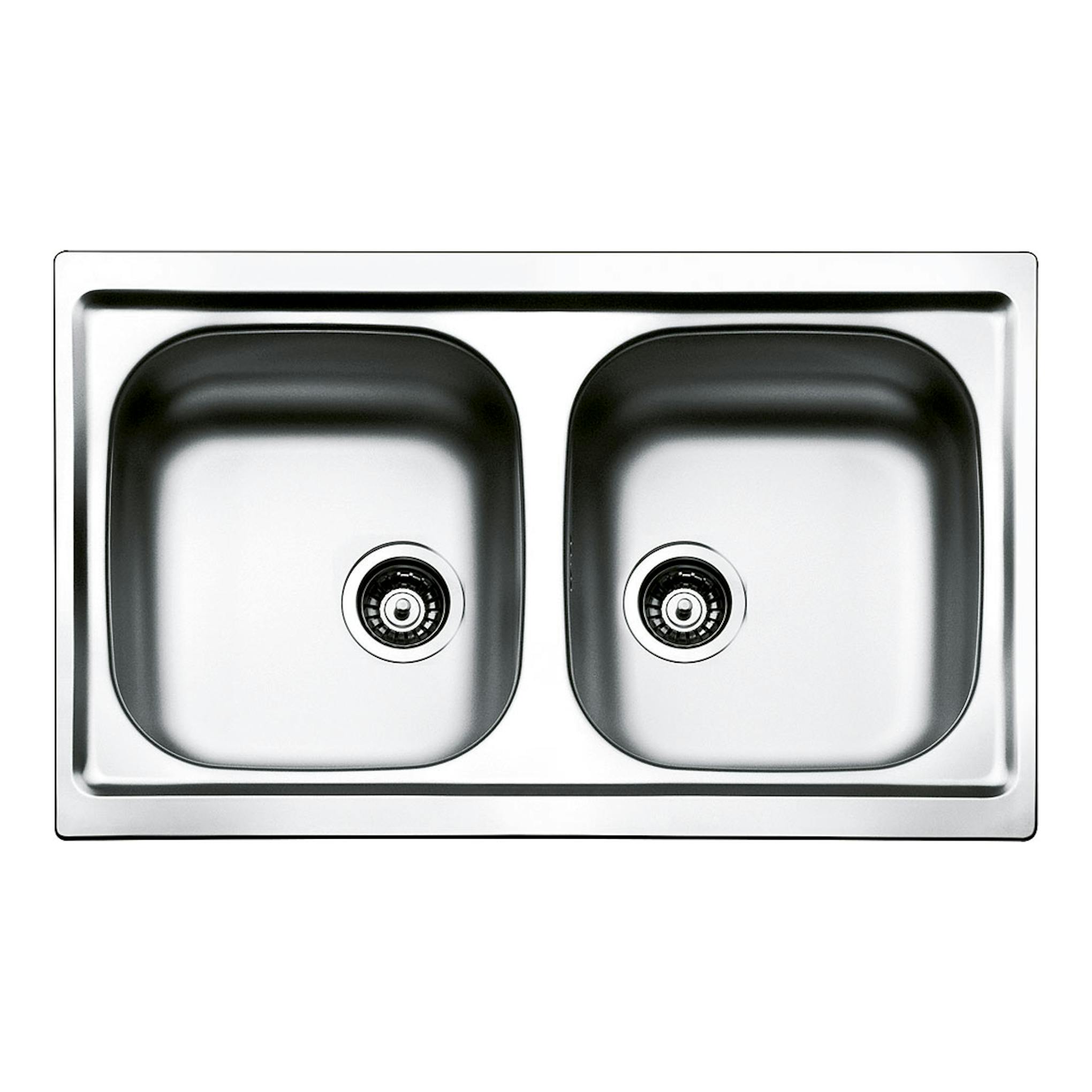 Fregadero Smeg LYP792 de acero inoxidable, vista frontal, con dos cubetas rectangulares.
