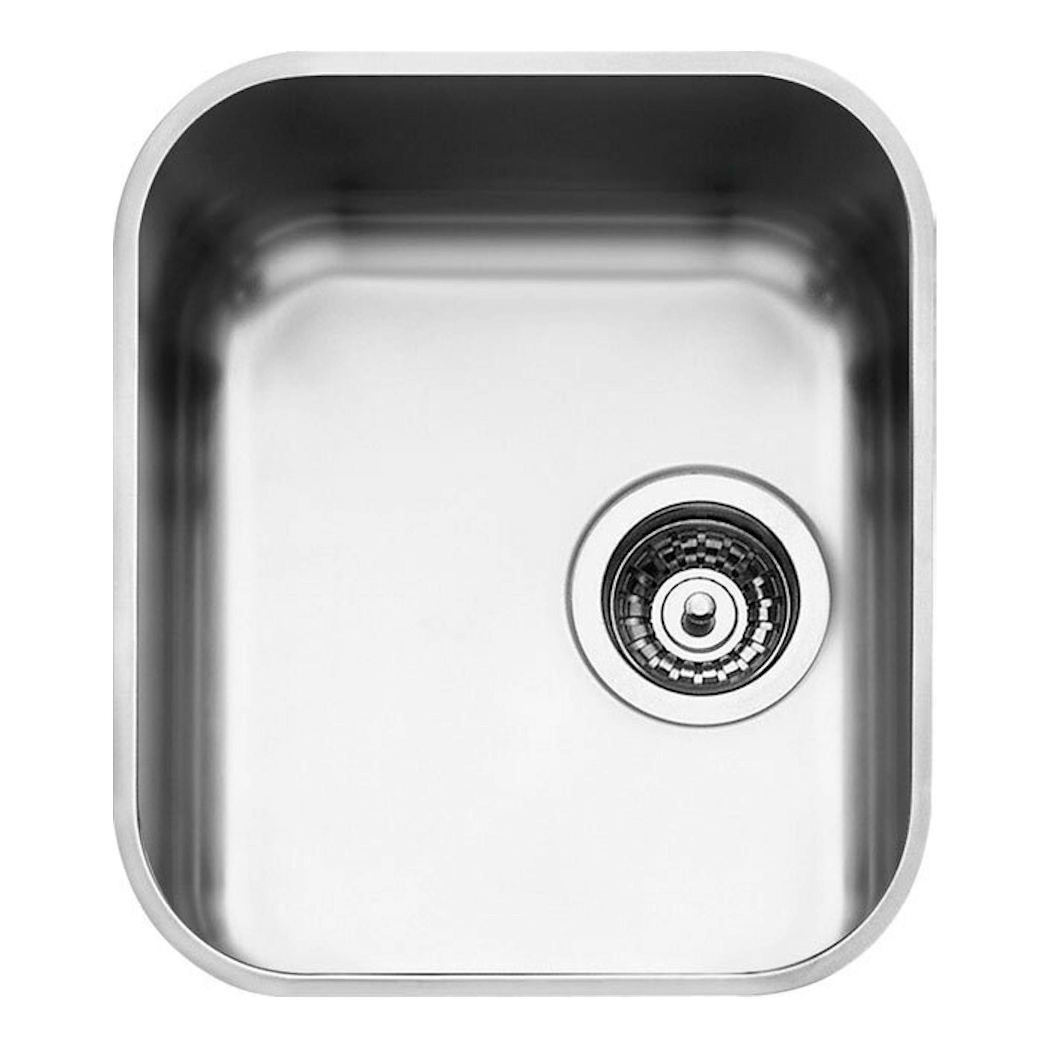 Fregadero Smeg UM34 de acero inoxidable, vista superior, con desagüe a la derecha.