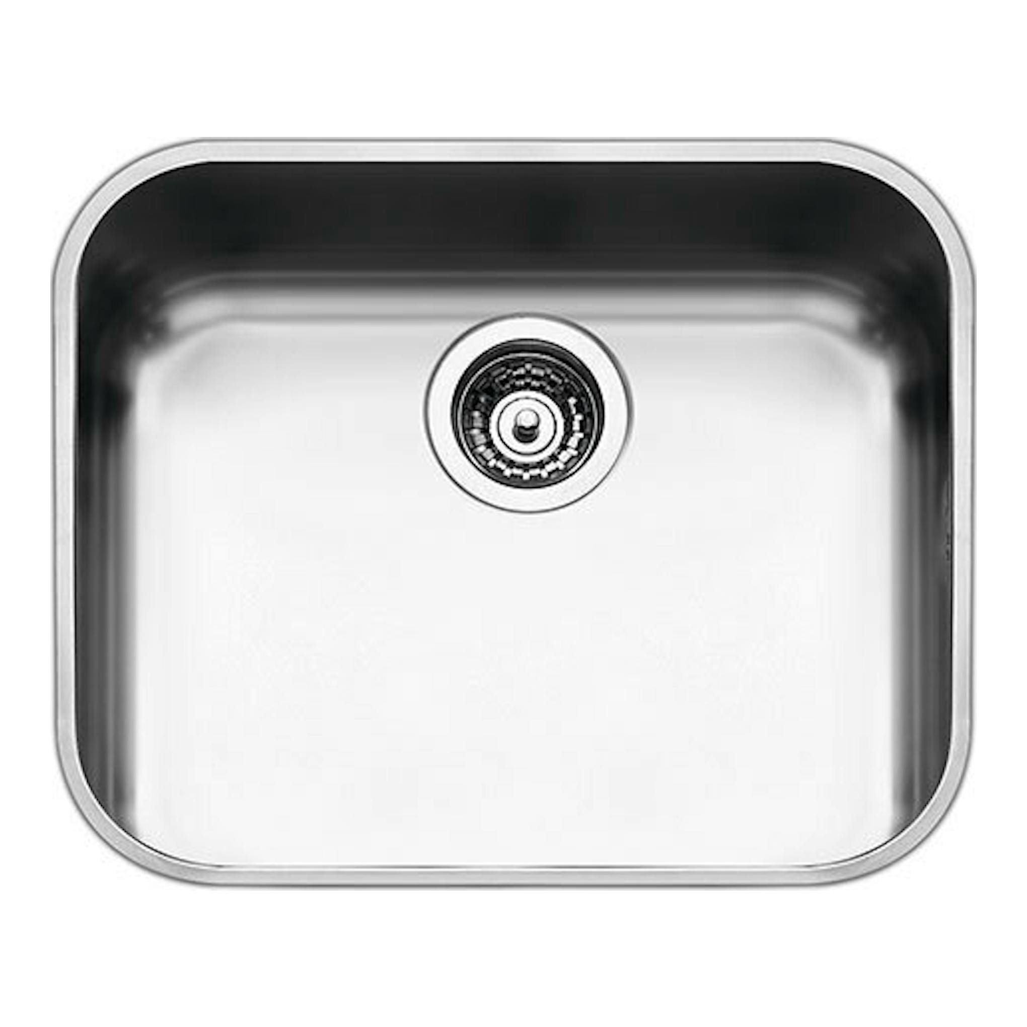 Fregadero Smeg UM50 Inox de acero inoxidable, vista superior, con cubeta rectangular y desagüe central.