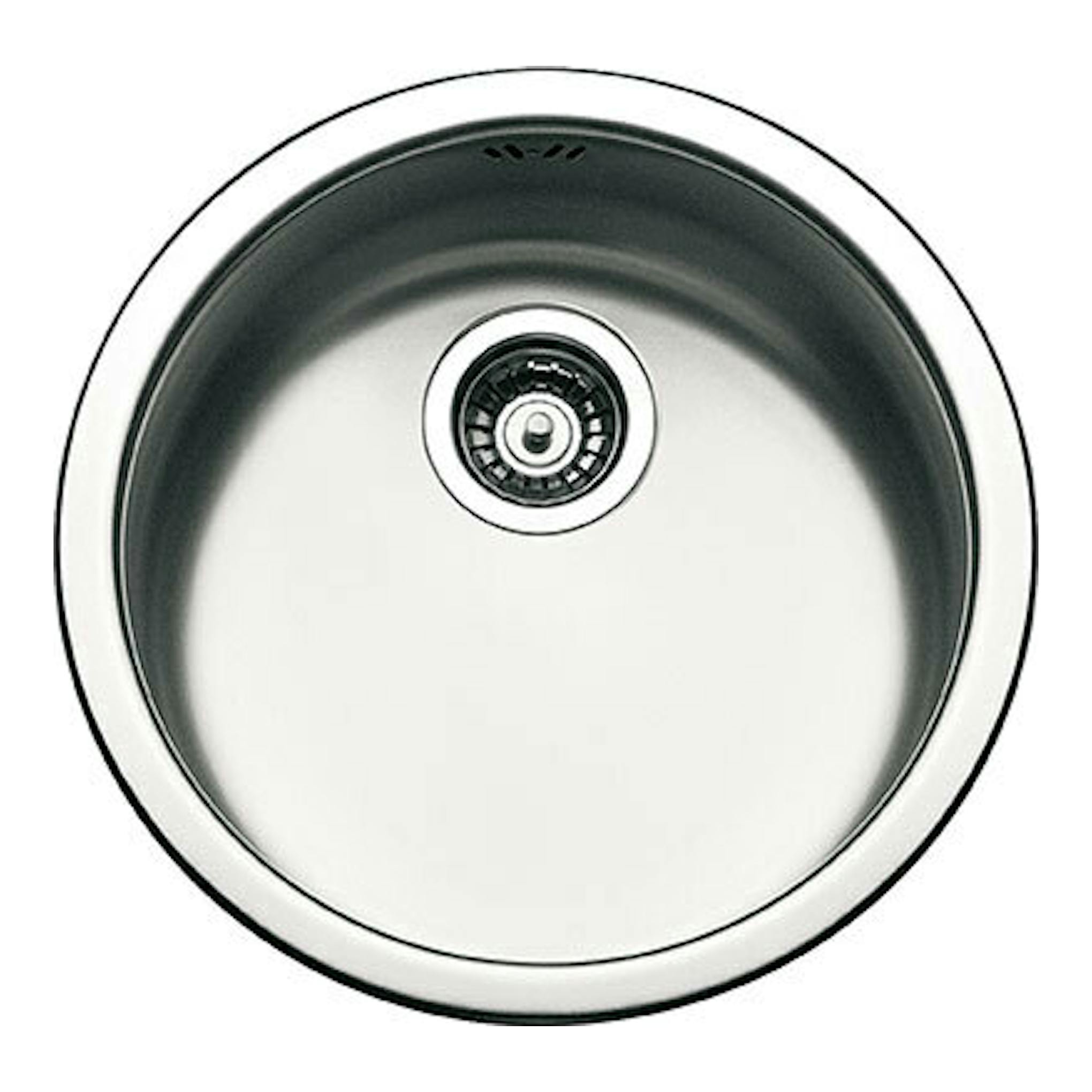 Fregadero Smeg VFU43SFR redondo de acero inoxidable, vista superior con desagüe centrado.
