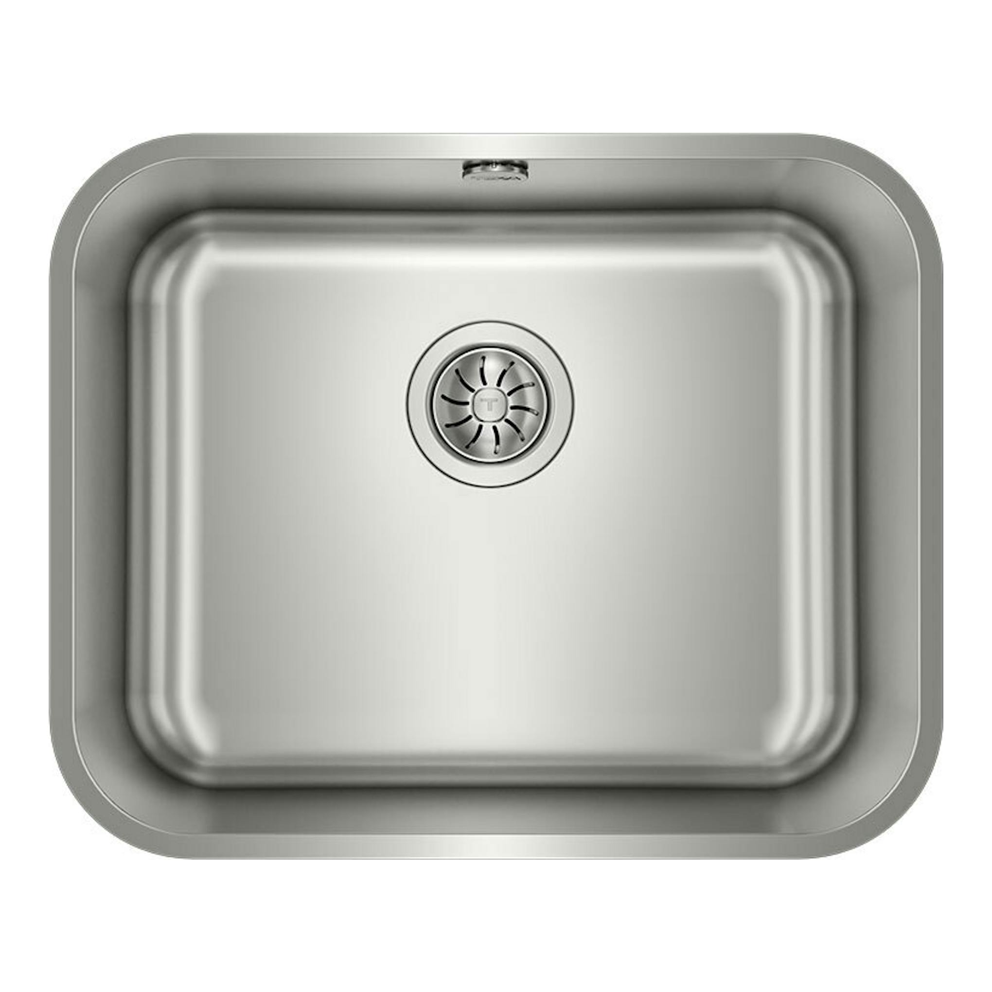 Fregadero Teka BE 50.40 PLUS de acero inoxidable, vista superior de una cuba con desagüe central.