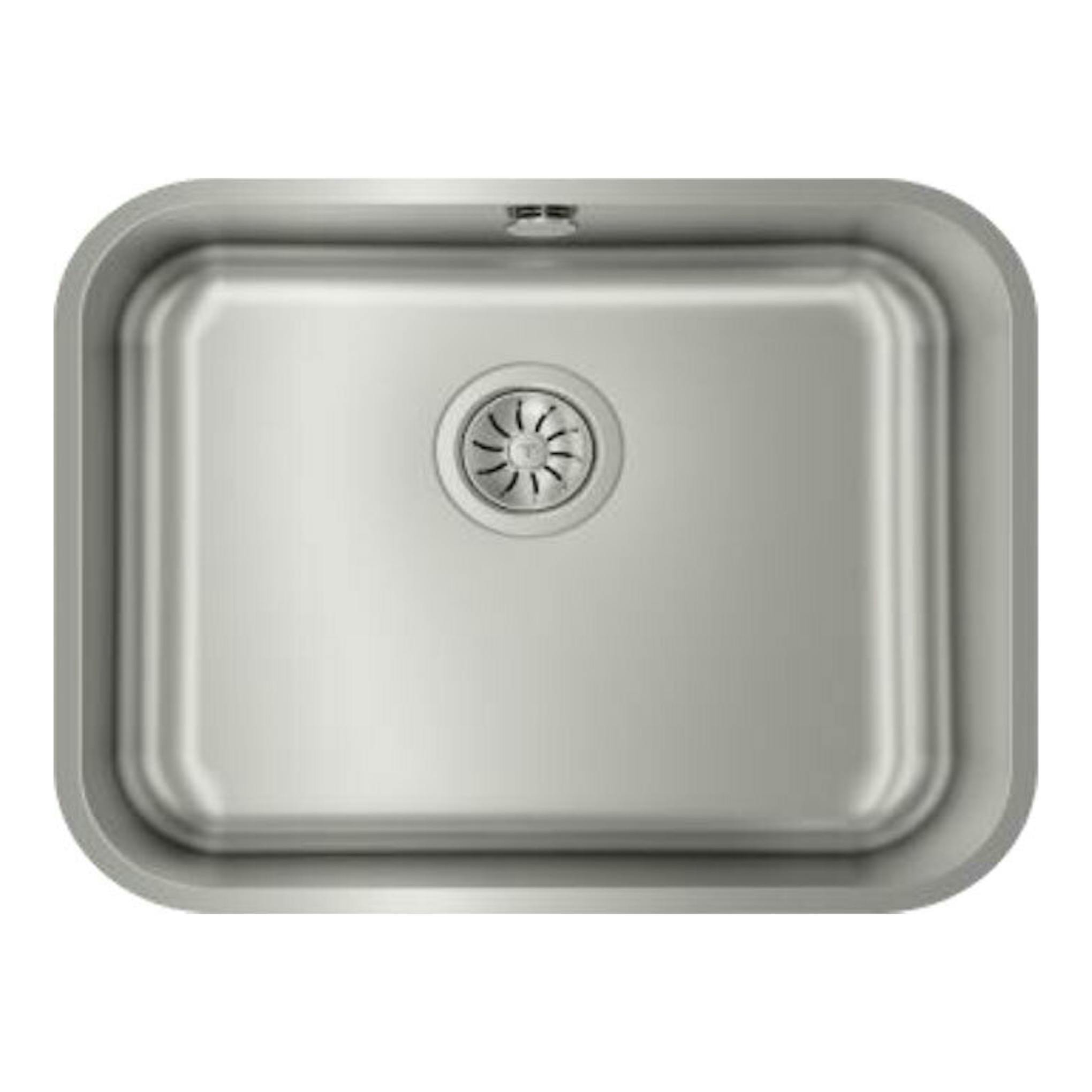 Fregadero Teka BE5040 MAX inox, vista cenital, acero inoxidable, cubeta rectangular con desagüe central.