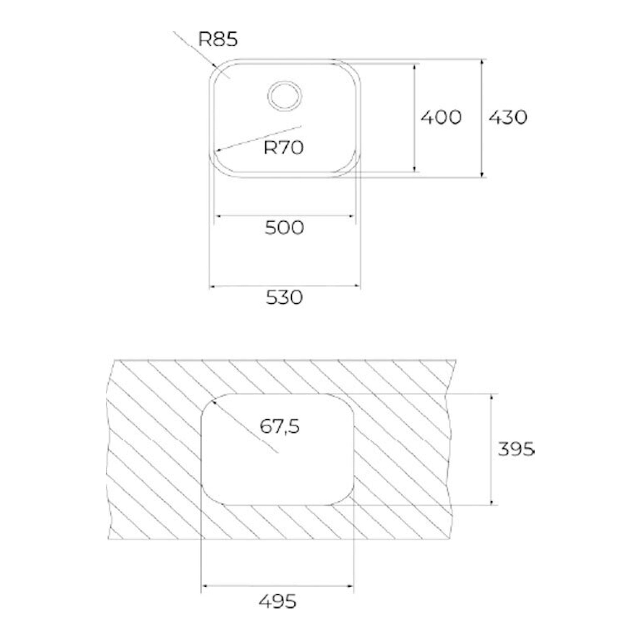 Plano técnico del fregadero Teka BE5040 MAX Inox, vista superior y sección con medidas.