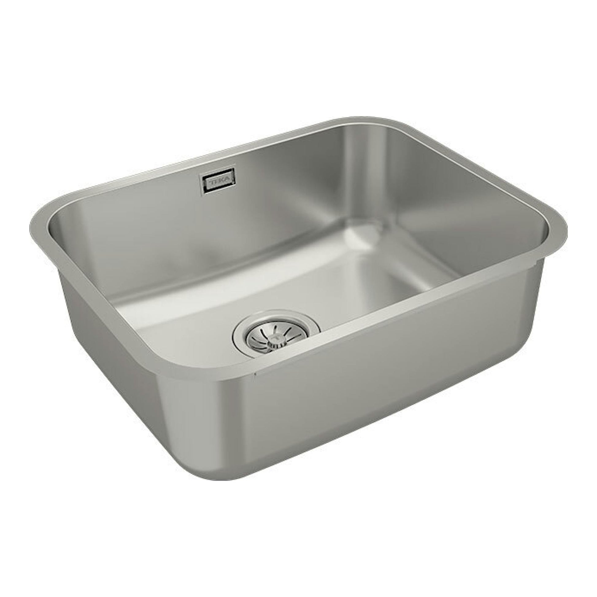 Fregadero Teka BET 50.40 Plus de acero inoxidable, vista en ángulo con cubeta rectangular y desagüe central.